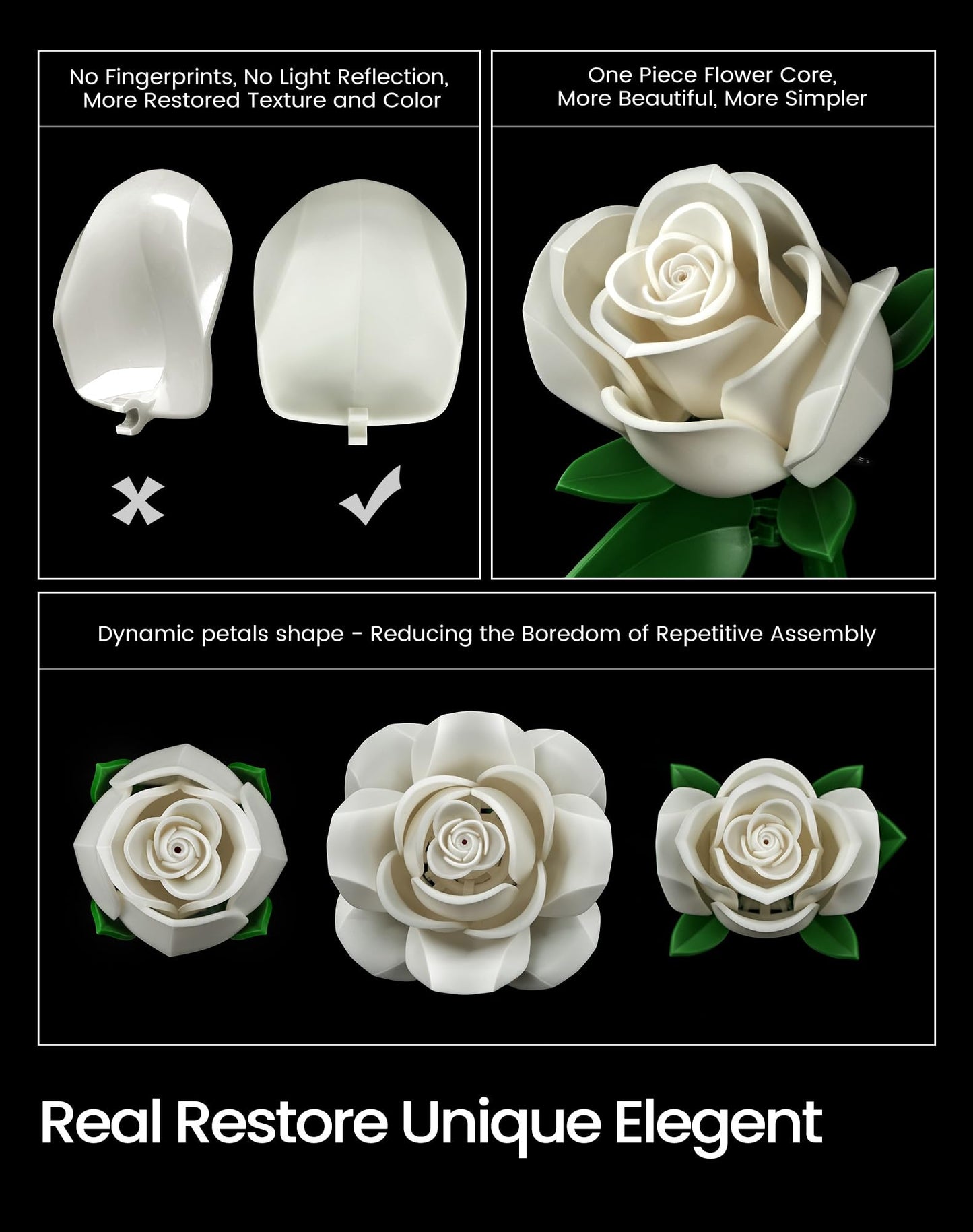 iATOM White Rose Bouquet Building Set – Realistic DIY Centerpiece