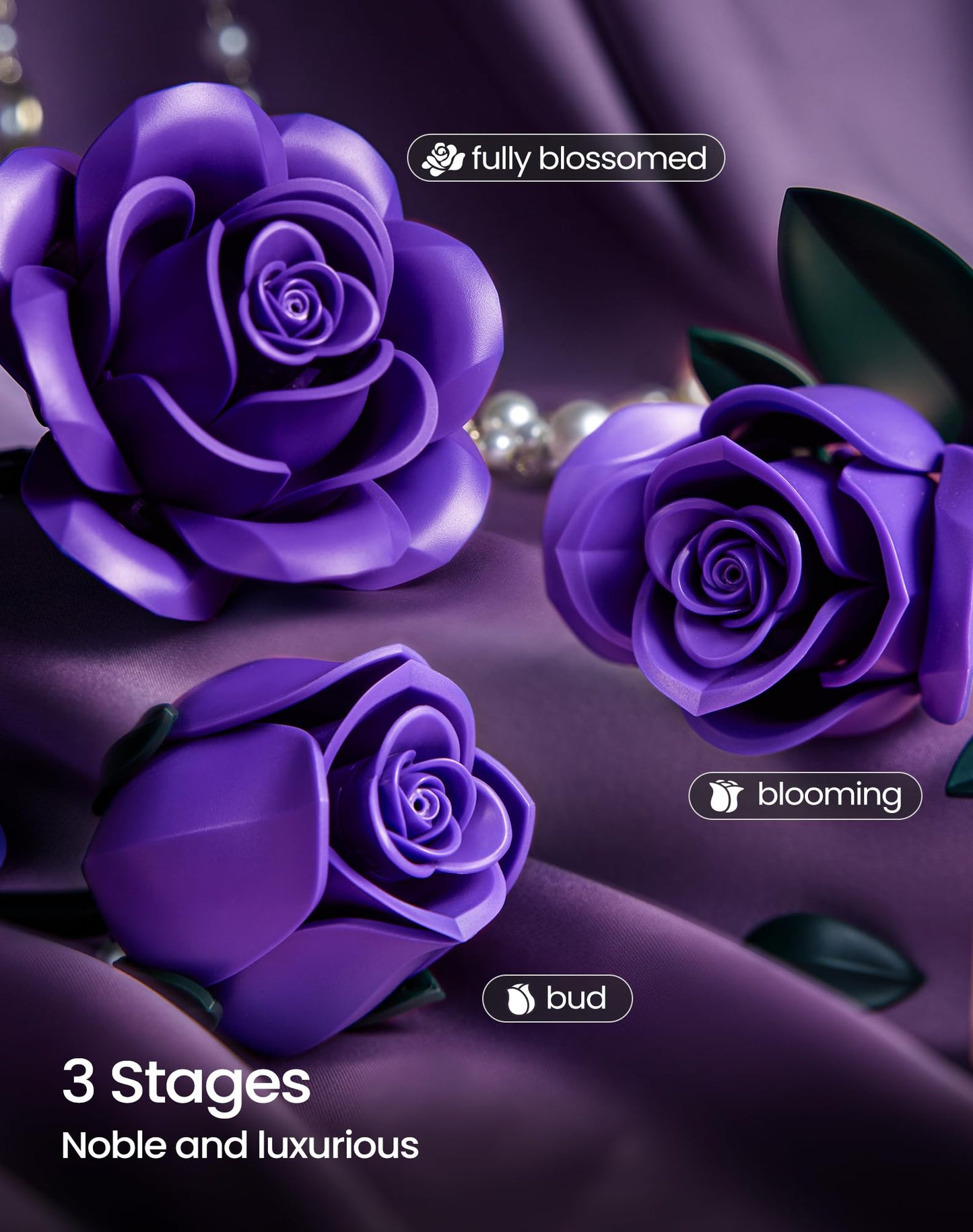 iATOM Purple Rose Bouquet Building Set – 12-Piece Floral Craft Kit for Adults | Centerpiece Decor
