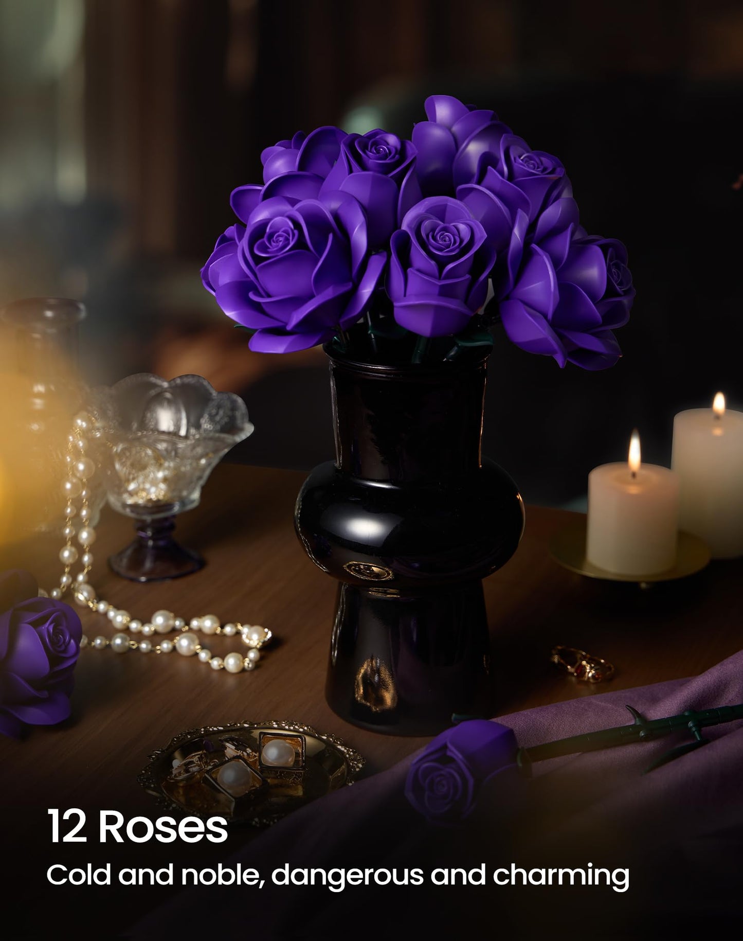 iATOM Purple Rose Bouquet Building Set – 12-Piece Floral Craft Kit for Adults | Centerpiece Decor