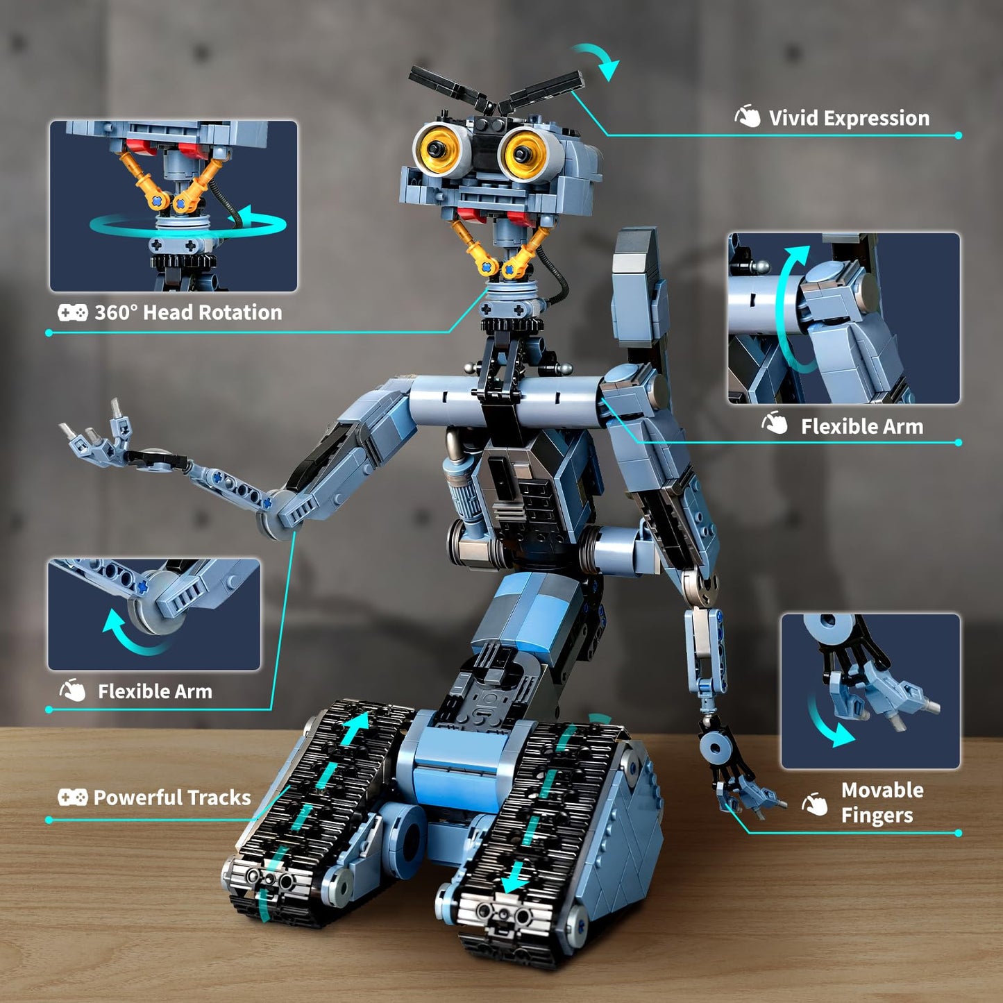 iATOM Johnny 5 Robot Building Set — 1176 Pieces, Remote Control, Rechargeable Battery