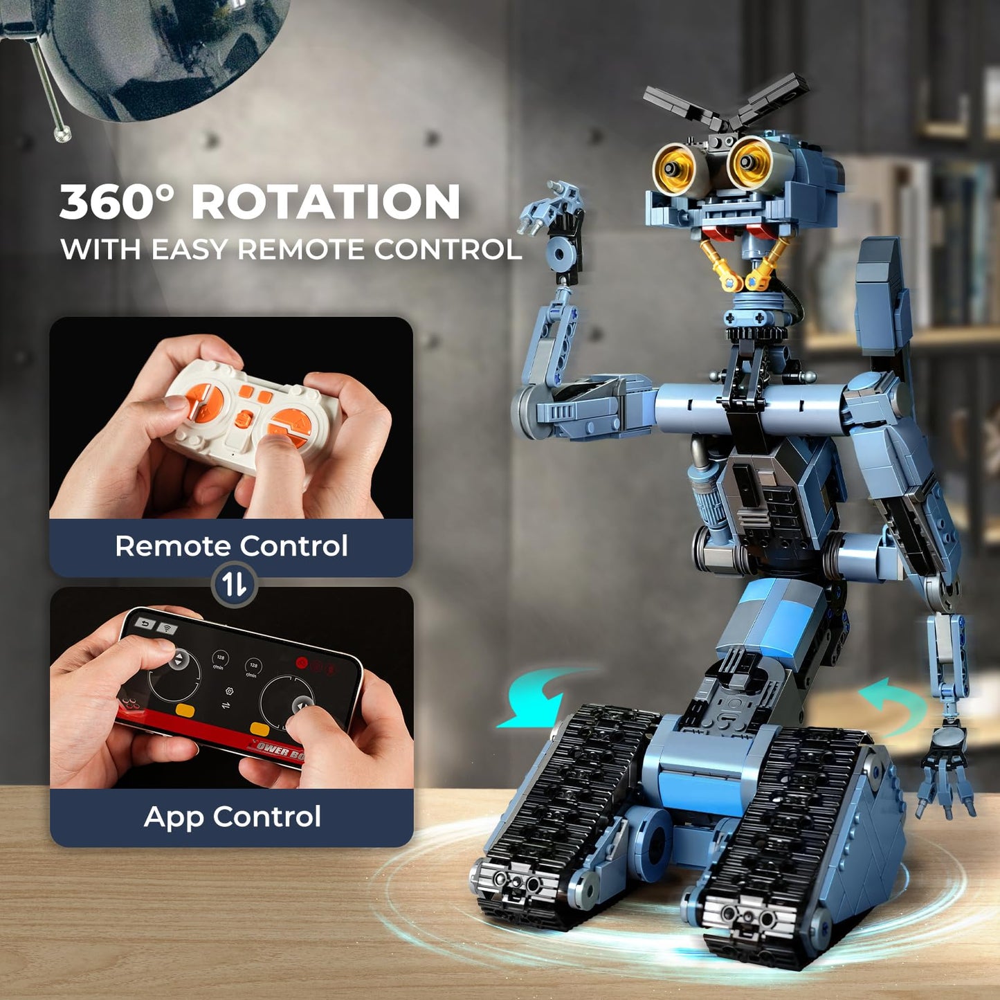 iATOM Johnny 5 Robot Building Set — 1176 Pieces, Remote Control, Rechargeable Battery