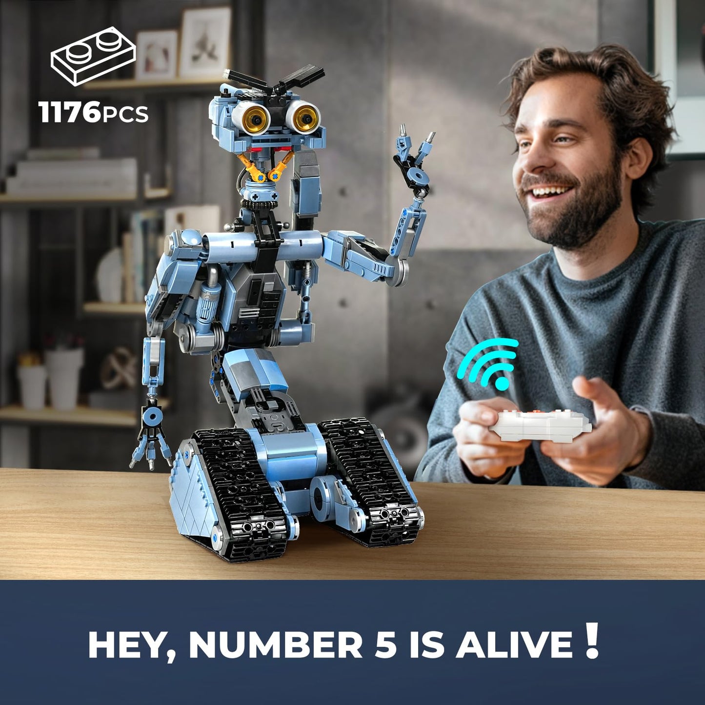 iATOM Johnny 5 Robot Building Set — 1176 Pieces, Remote Control, Rechargeable Battery