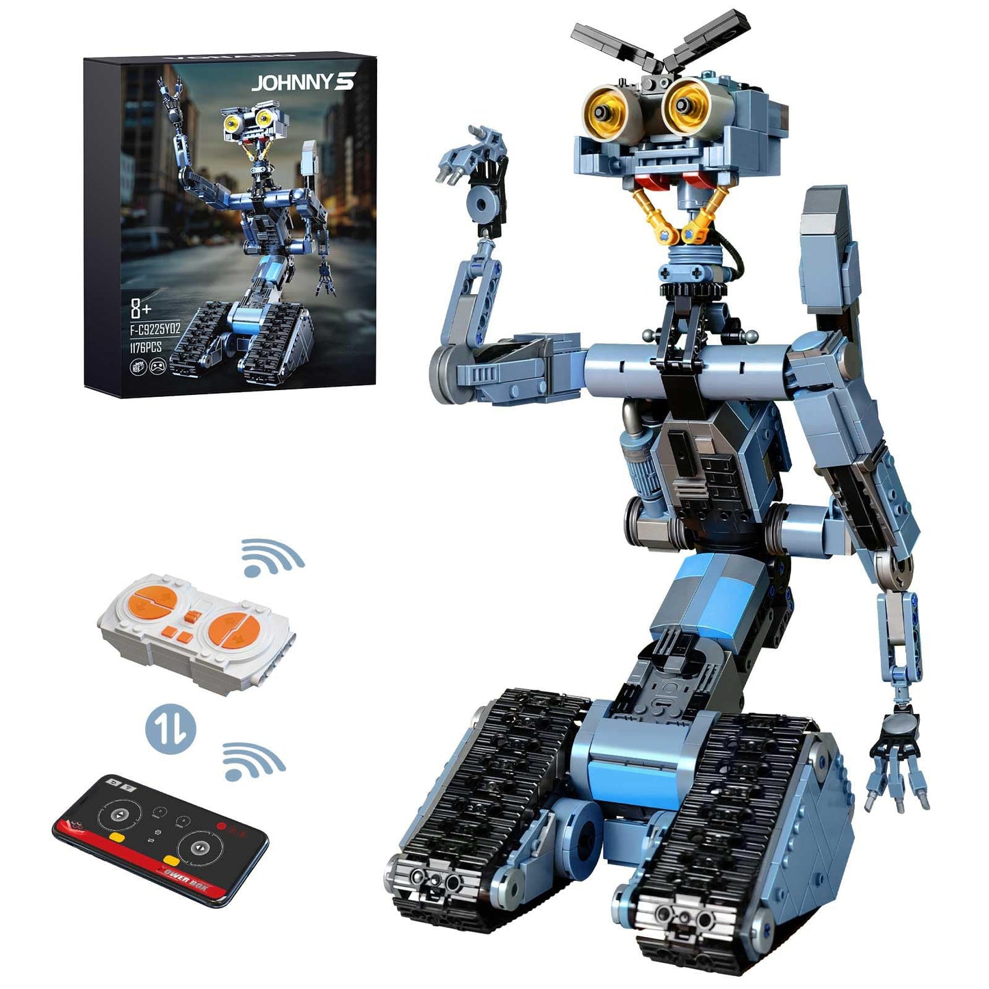 iATOM Johnny 5 Robot Building Set — 1176 Pieces, Remote Control, Rechargeable Battery