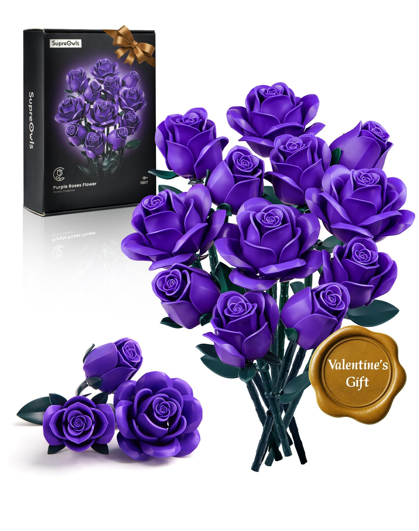 iATOM Purple Rose Bouquet Building Set – 12-Piece Floral Craft Kit for Adults | Centerpiece Decor