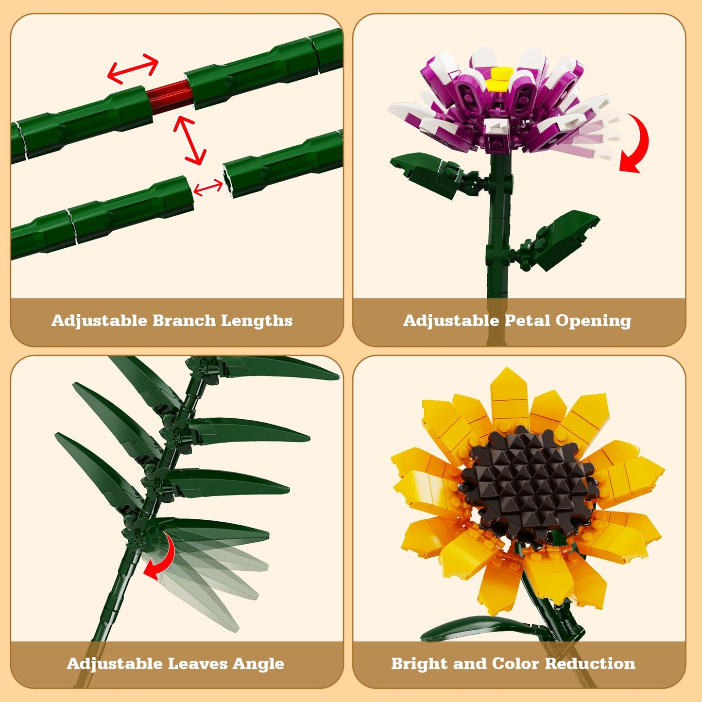 iATOM Sunflowers Bouquet Building Set – Artificial Flower Collection for Home & Office Decor