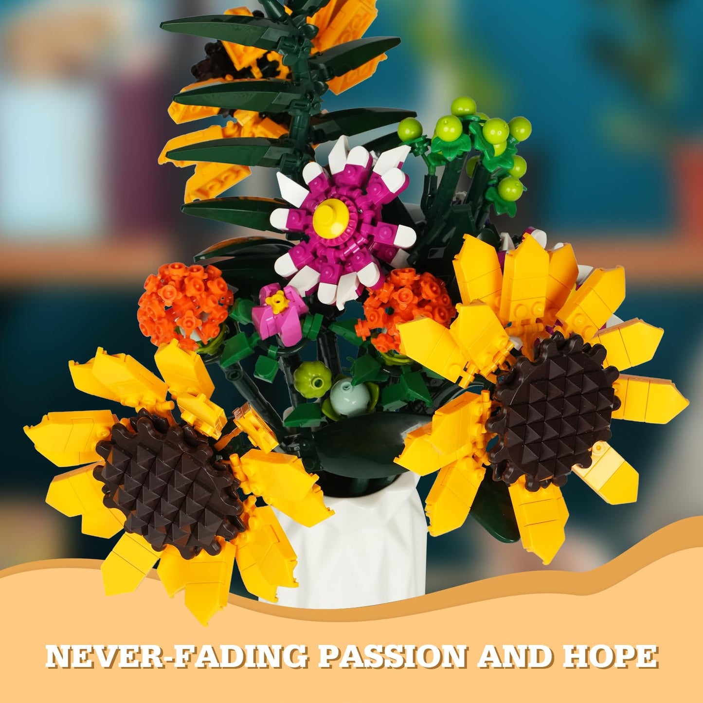 iATOM Sunflowers Bouquet Building Set – Artificial Flower Collection for Home & Office Decor