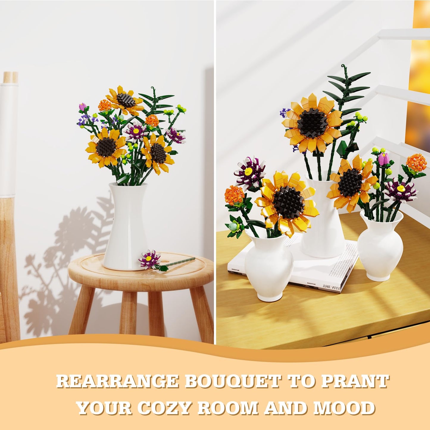 iATOM Sunflowers Bouquet Building Set – Artificial Flower Collection for Home & Office Decor