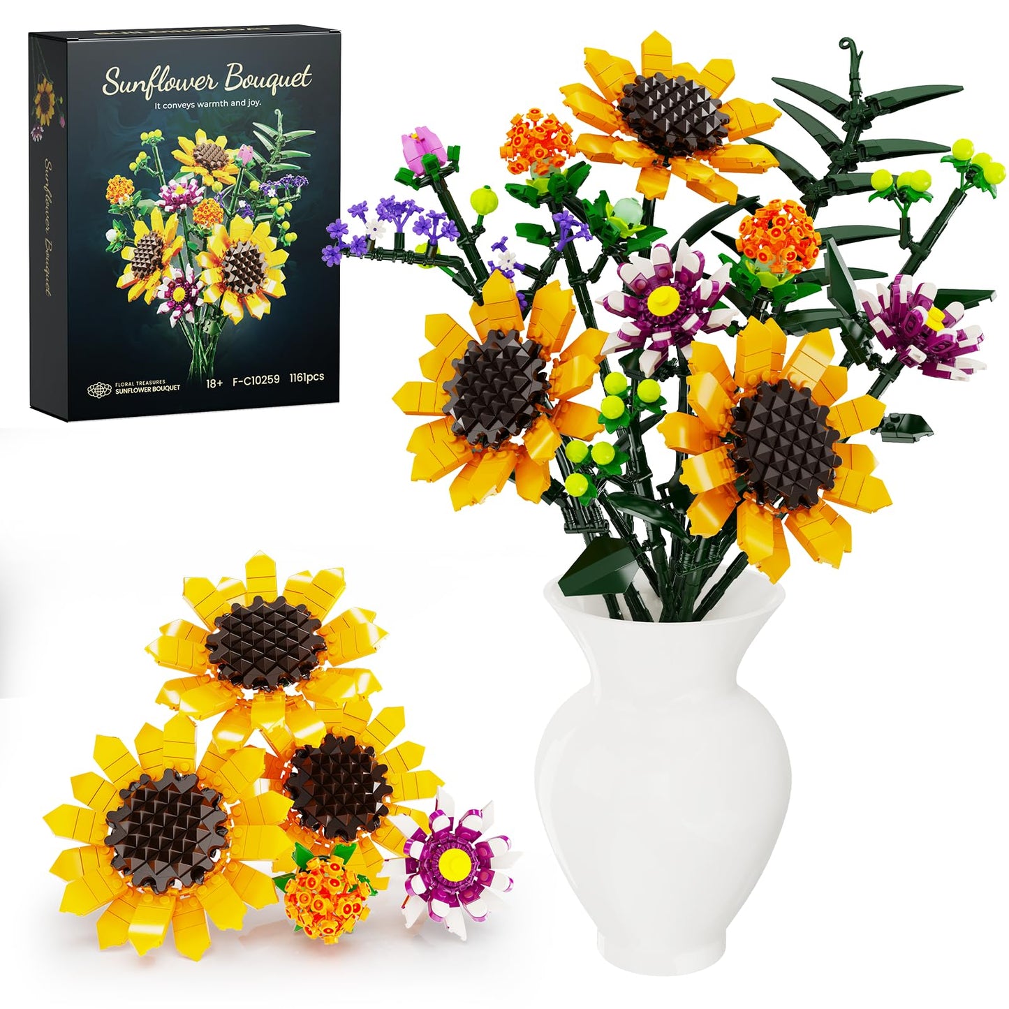 iATOM Sunflowers Bouquet Building Set – Artificial Flower Collection for Home & Office Decor
