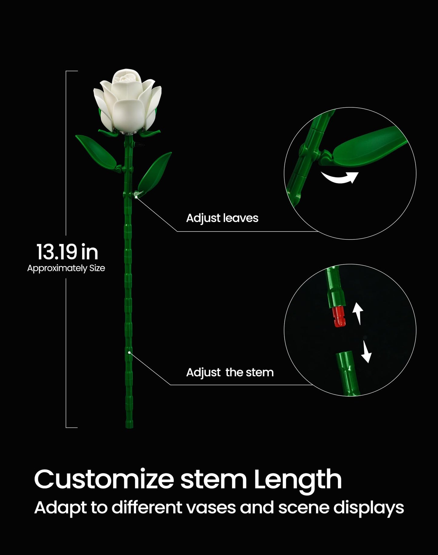 iATOM White Rose Bouquet Building Set – Realistic DIY Centerpiece
