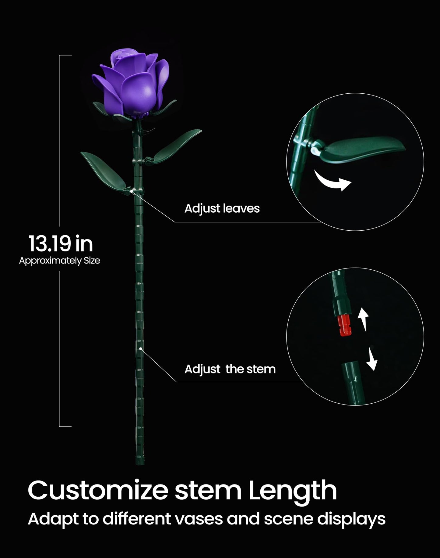 iATOM Purple Rose Bouquet Building Set – 12-Piece Floral Craft Kit for Adults | Centerpiece Decor