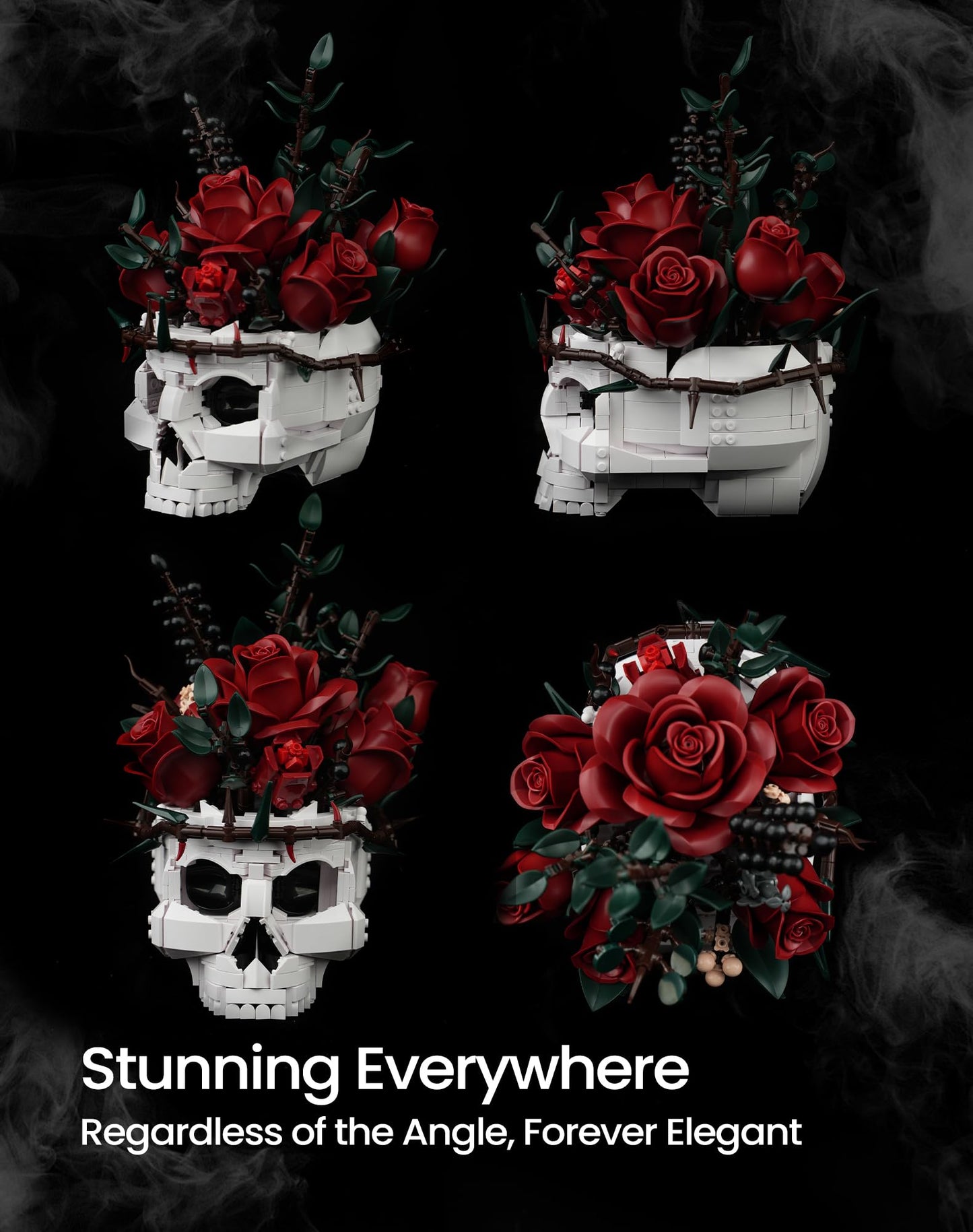 iATOM Skull Roses Bouquet Building Set – Gothic Skeleton Planter Kit for Adults