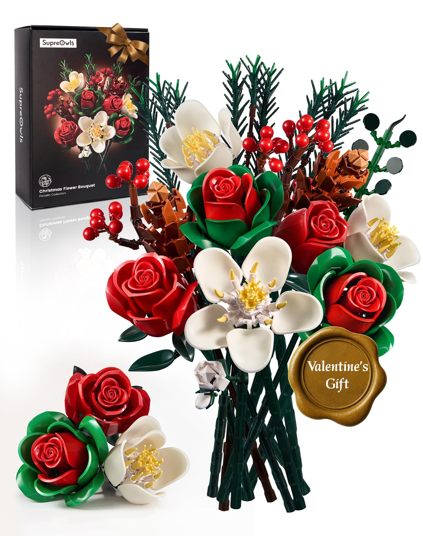 iATOM Valentines Flower Bouquet Building Set – Artificial Roses for Home Decor