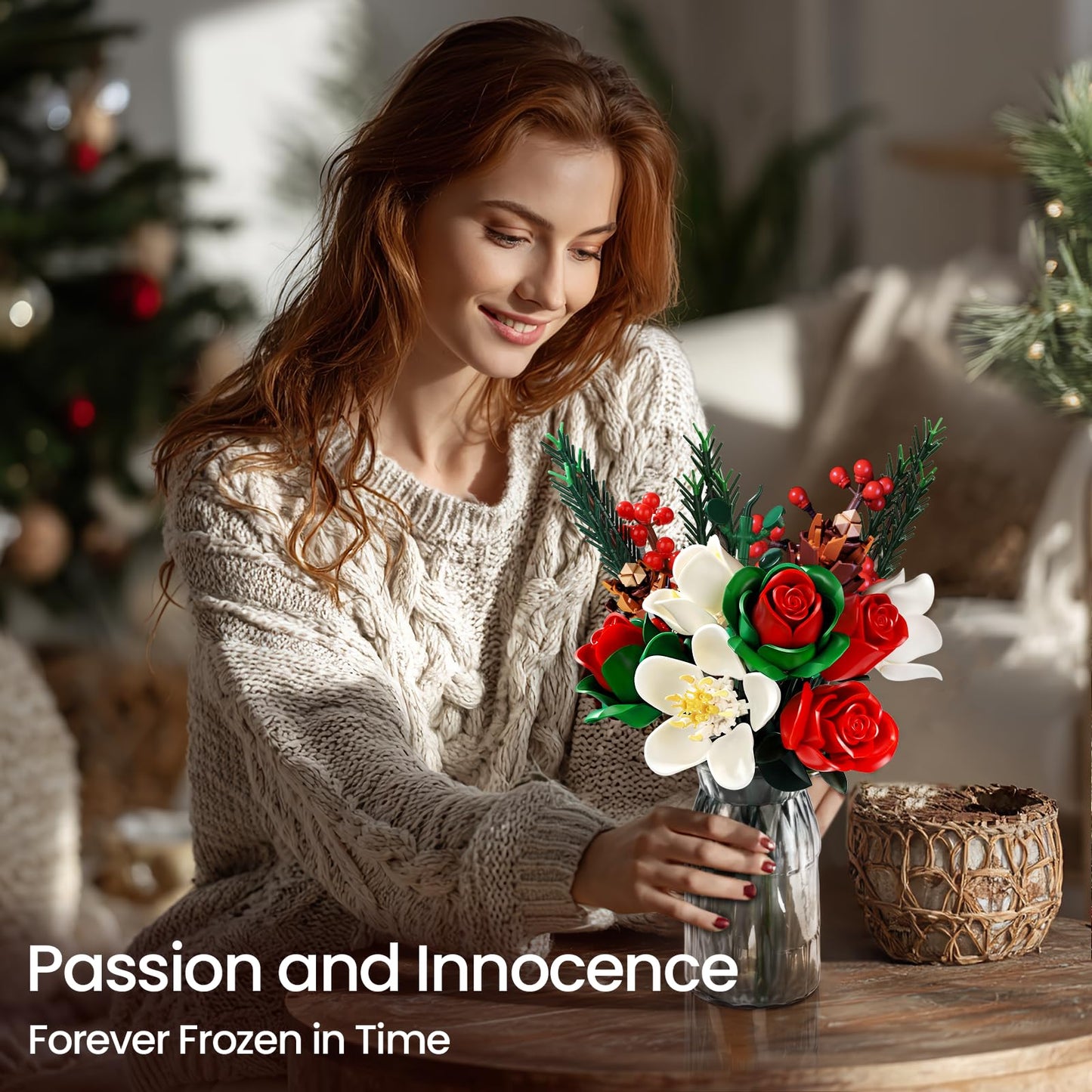 iATOM Valentines Flower Bouquet Building Set – Artificial Roses for Home Decor
