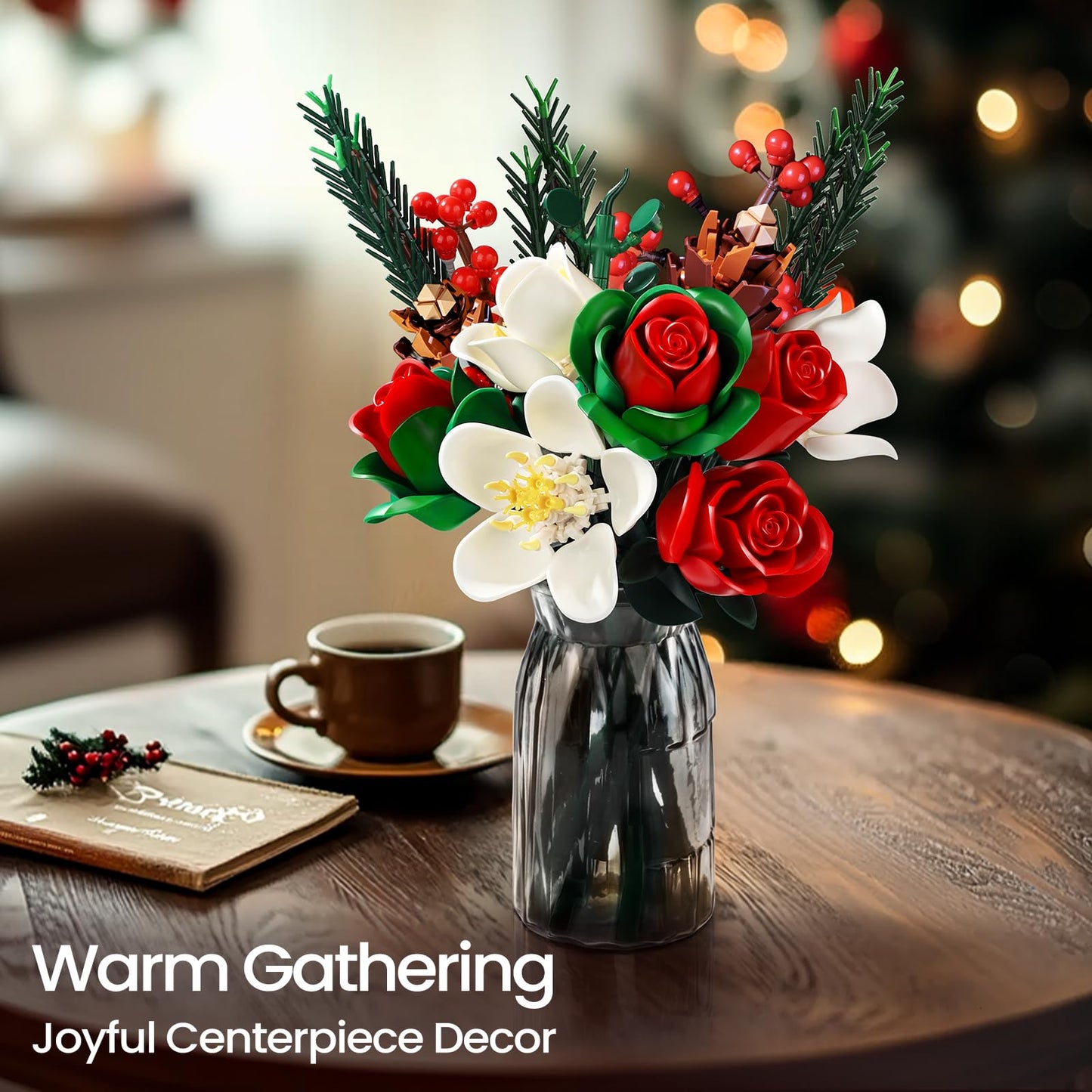 iATOM Valentines Flower Bouquet Building Set – Artificial Roses for Home Decor