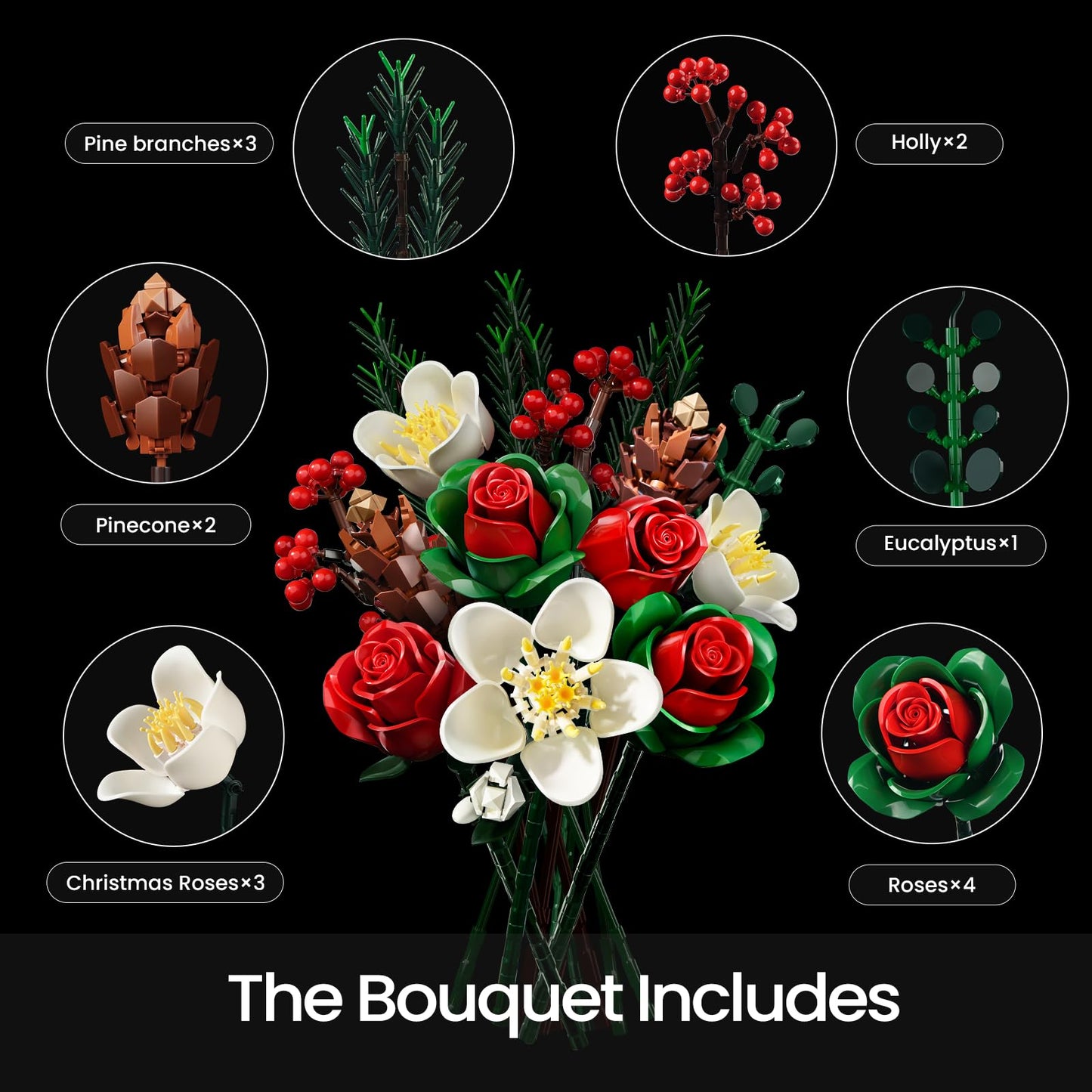 iATOM Valentines Flower Bouquet Building Set – Artificial Roses for Home Decor