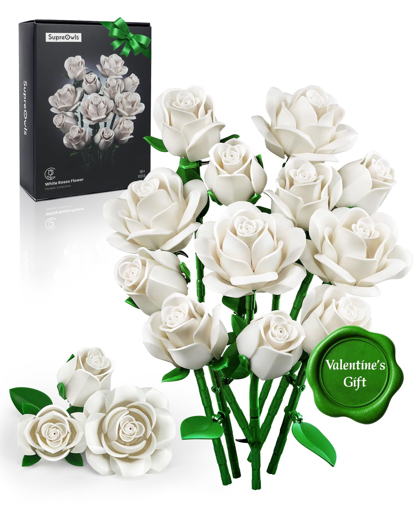 iATOM White Rose Bouquet Building Set – Realistic DIY Centerpiece