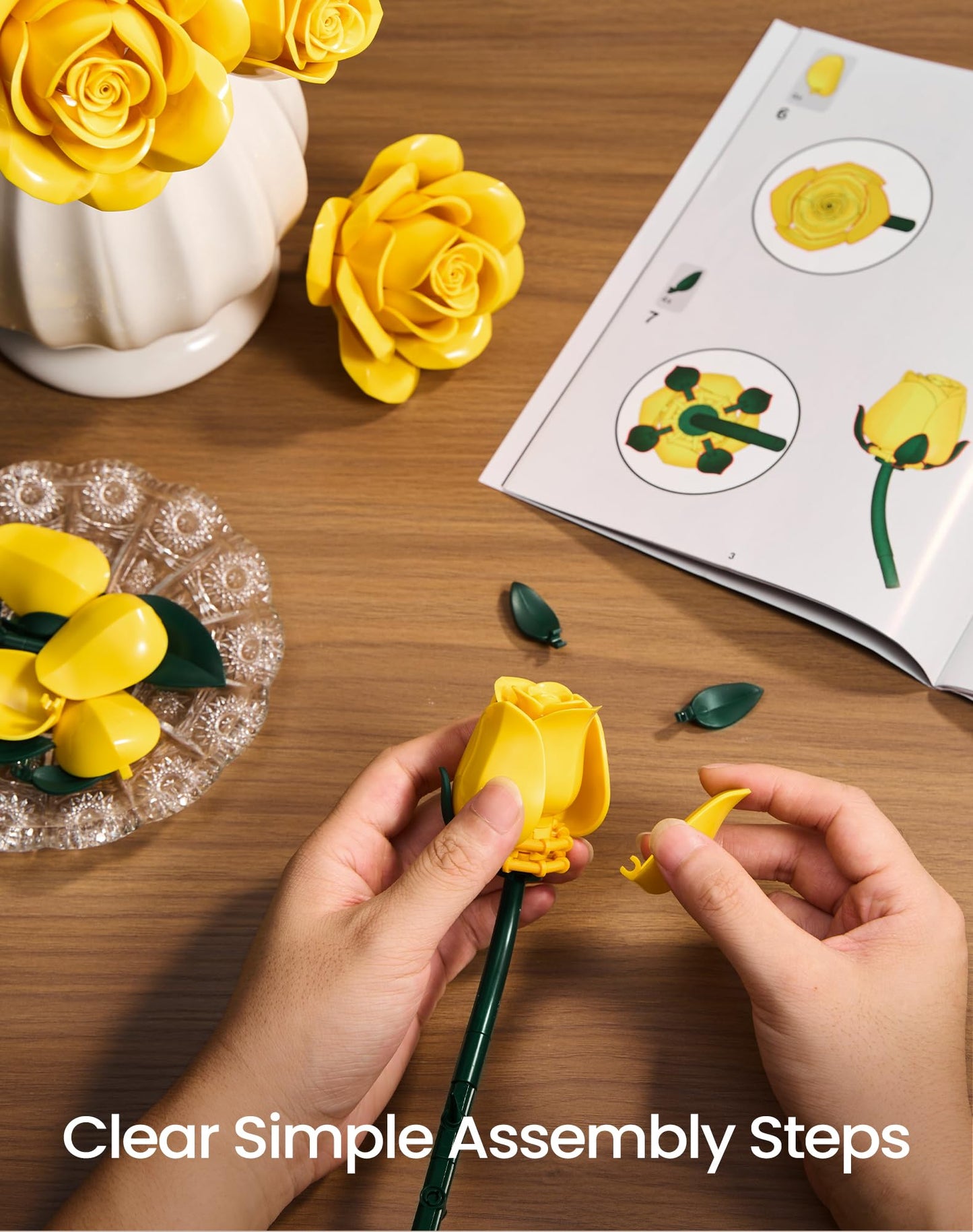 iATOM Yellow Rose Bouquet Building Set — 12Pcs Flowers Kit for Adults | Centerpiece & Gift
