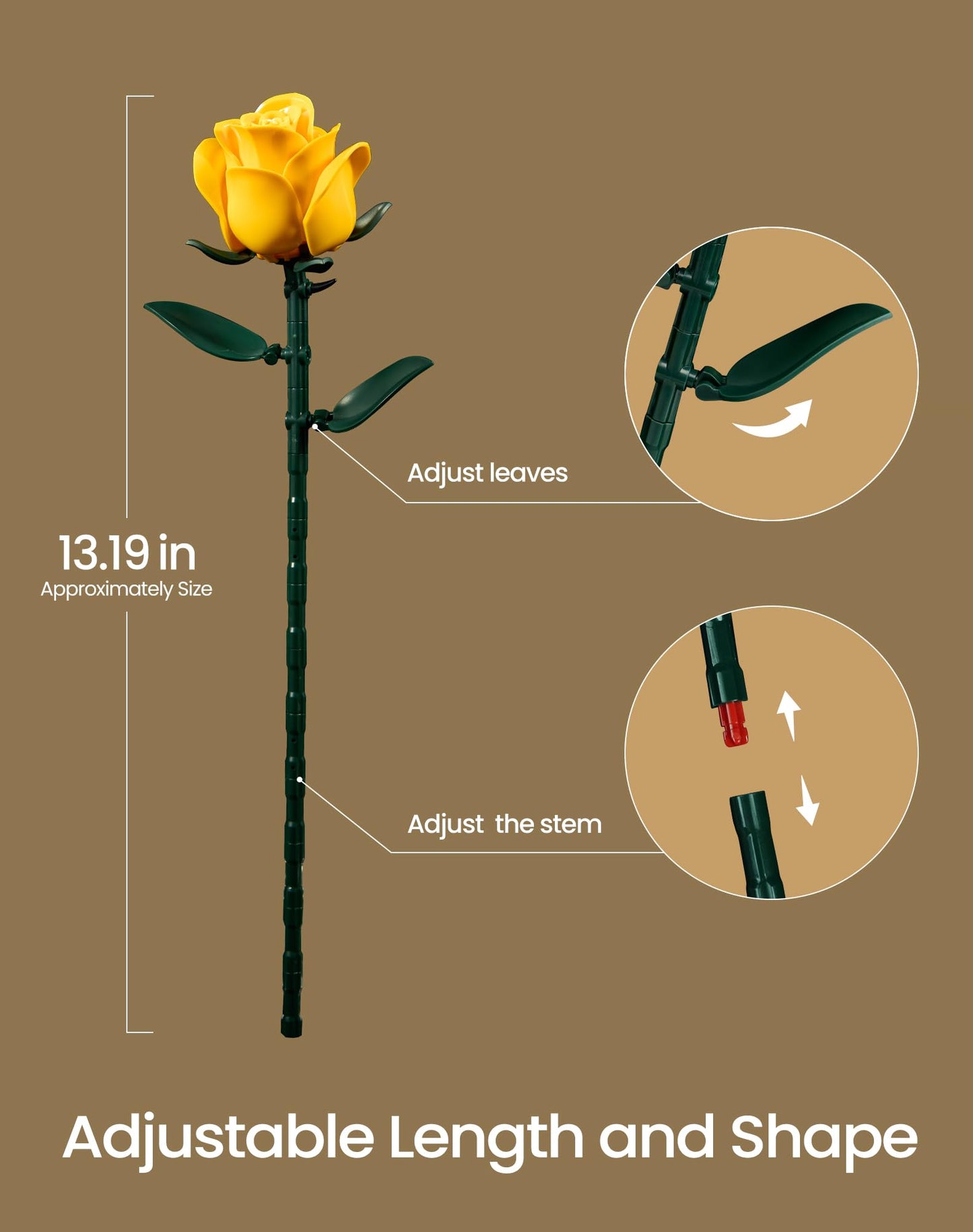 iATOM Yellow Rose Bouquet Building Set — 12Pcs Flowers Kit for Adults | Centerpiece & Gift