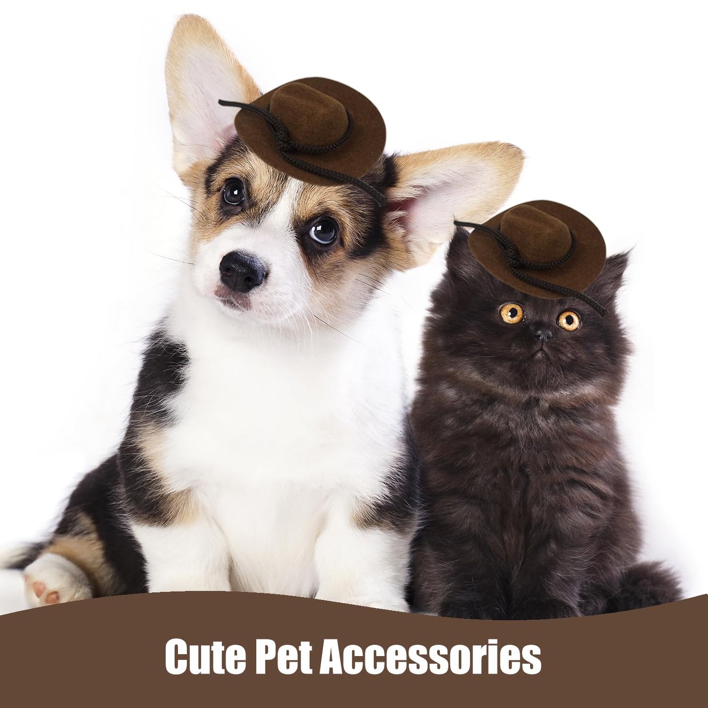 IAXSEE 20-Piece Mini Flocked Cowboy Hat Set – Brown, Cute Dollhouse Western Hats for Party Decor