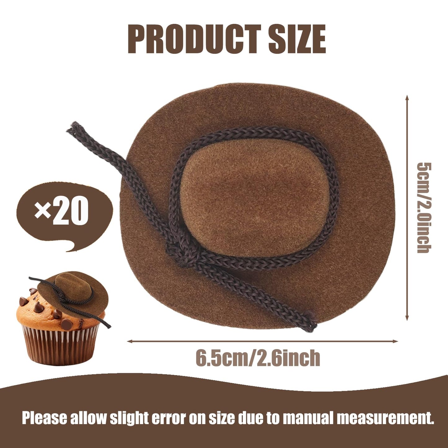 IAXSEE 20-Piece Mini Flocked Cowboy Hat Set – Brown, Cute Dollhouse Western Hats for Party Decor
