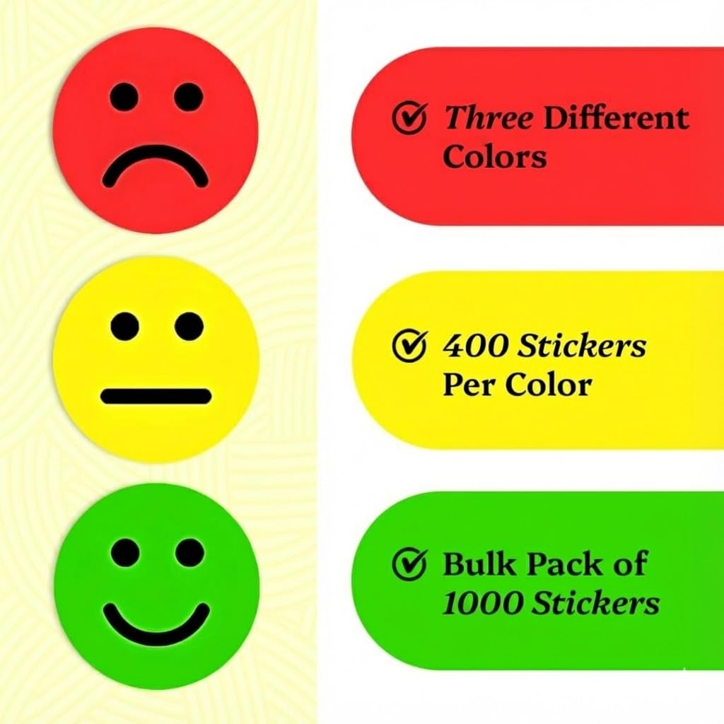 IBAKE 1000 PCS Smiley Face Stickers – 1 Inch Mood Emoji Sticker Roll for Teachers, Classrooms & Journals