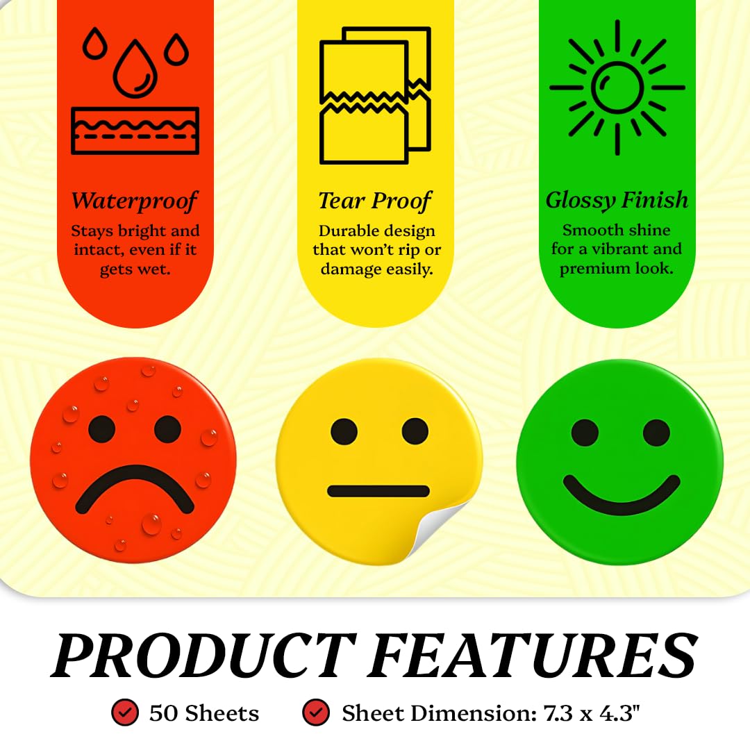 IBAKE 1000 PCS Smiley Face Stickers – 1 Inch Mood Emoji Sticker Roll for Teachers, Classrooms & Journals