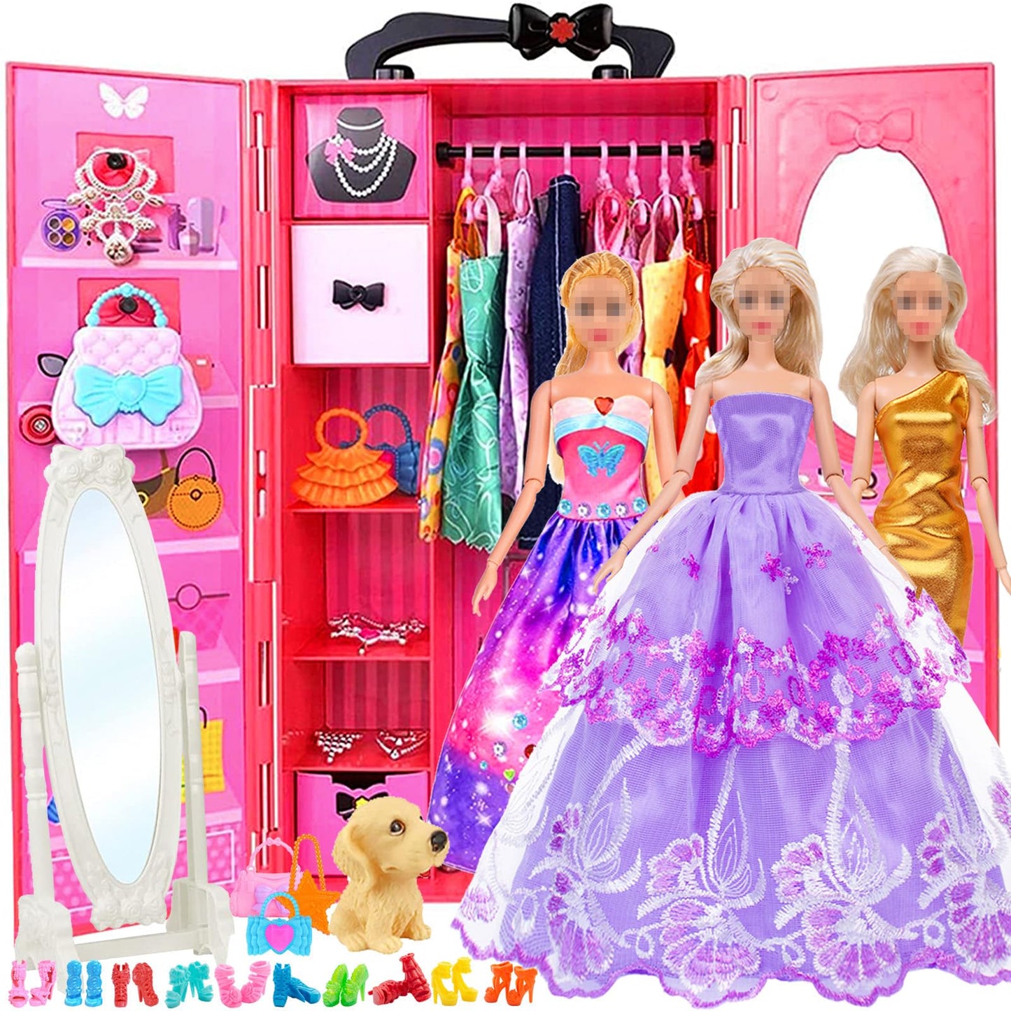 iBayda 11.5-Inch Fashion Doll with Closet Wardrobe and Accessories (Doll Included)