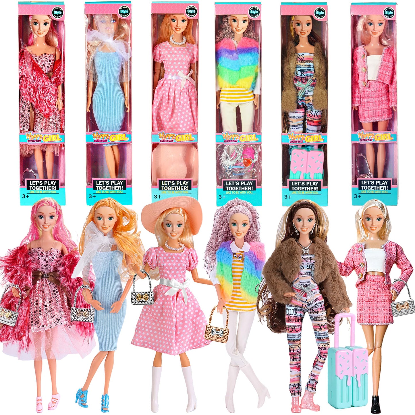 iBayda 6 Pack Fashion Dolls – 11.5-inch Princess Dolls with Outfits, Accessories & Gift Box