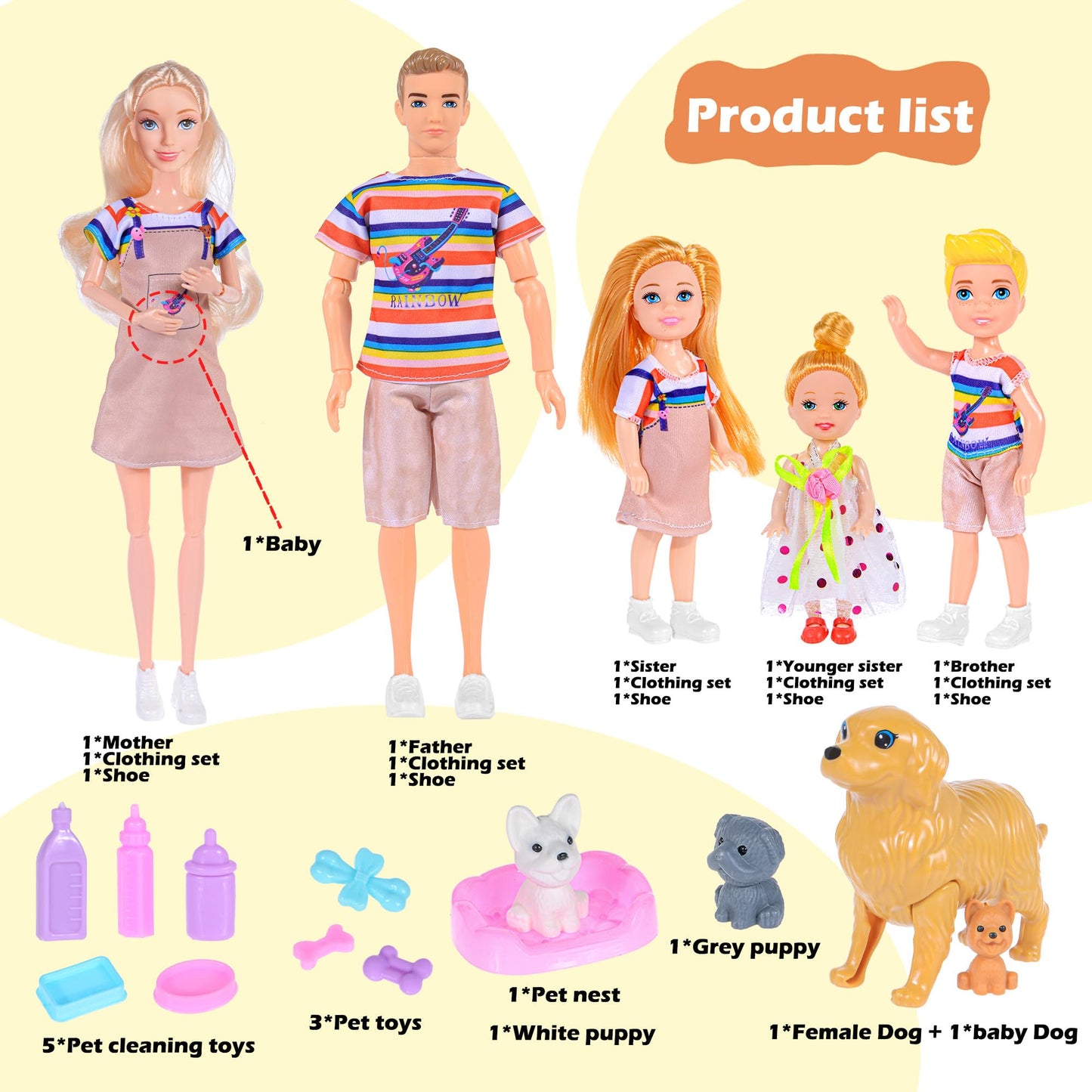 iBayda Family Dollhouse Playset – 5 Figures with Pets Included | Imaginative Kids Toy