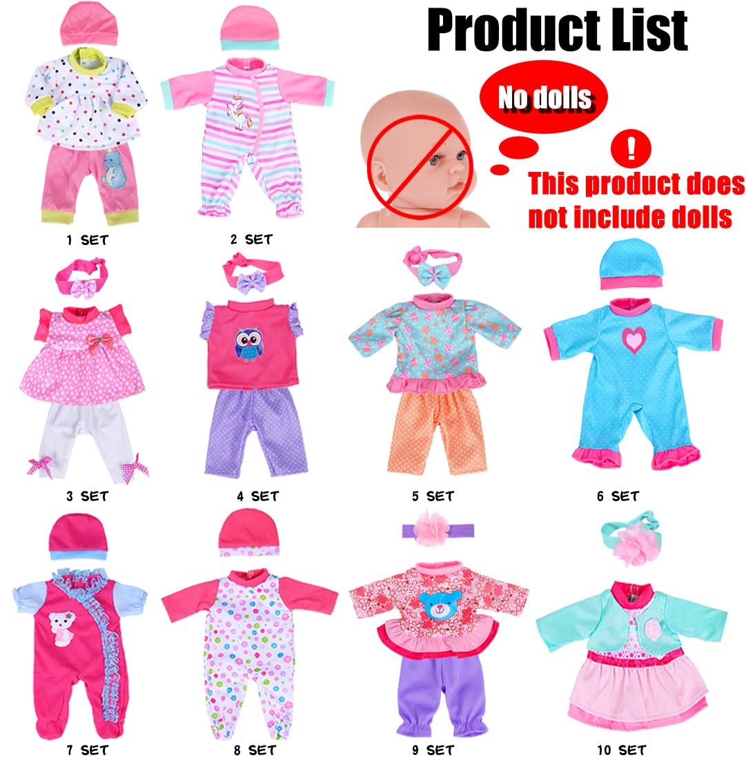 iBayda 10 Sets Doll Clothes & Accessories for 10/12/14-Inch Dolls – Hats & Headbands
