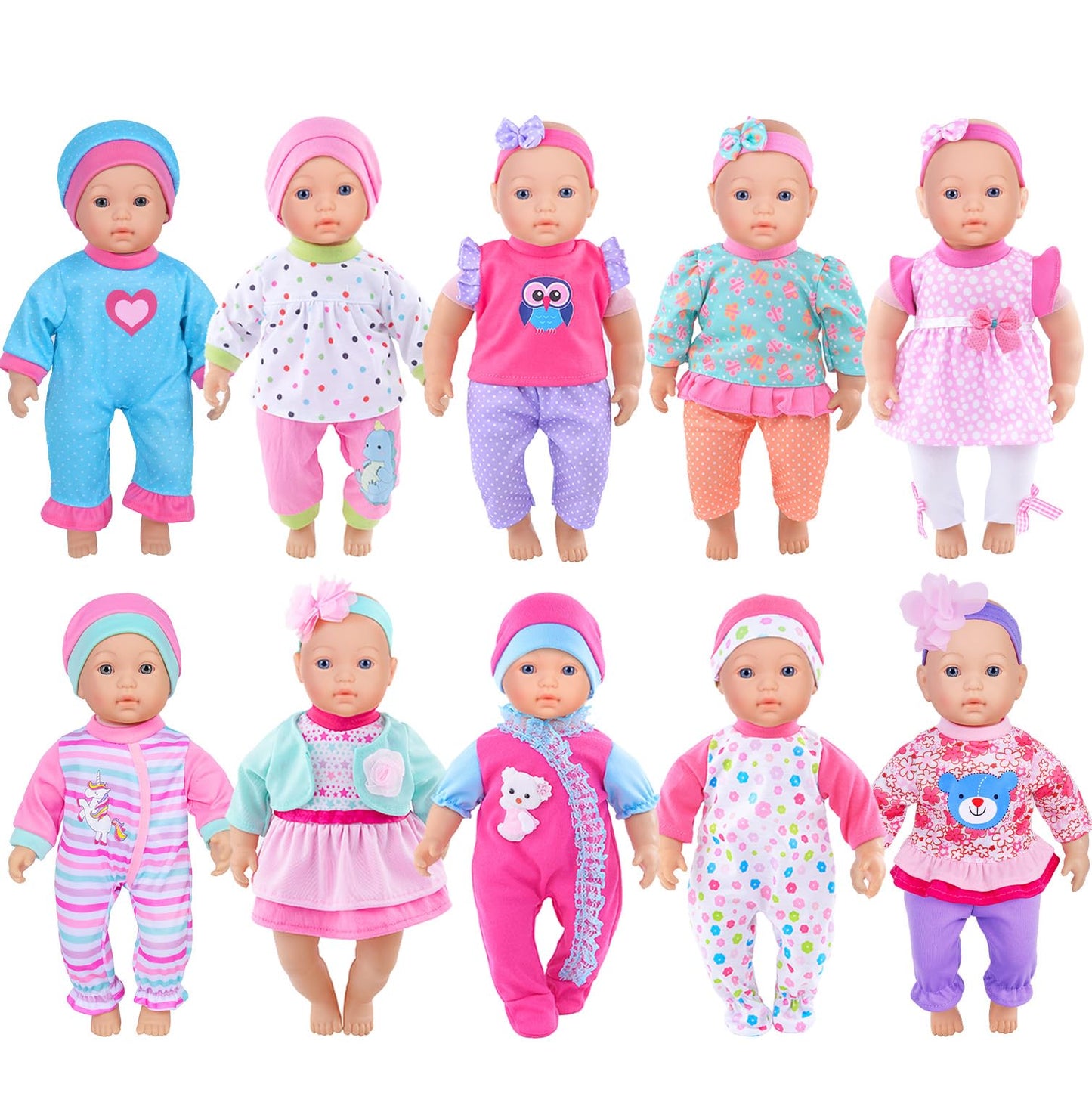 iBayda 10 Sets Doll Clothes & Accessories for 10/12/14-Inch Dolls – Hats & Headbands