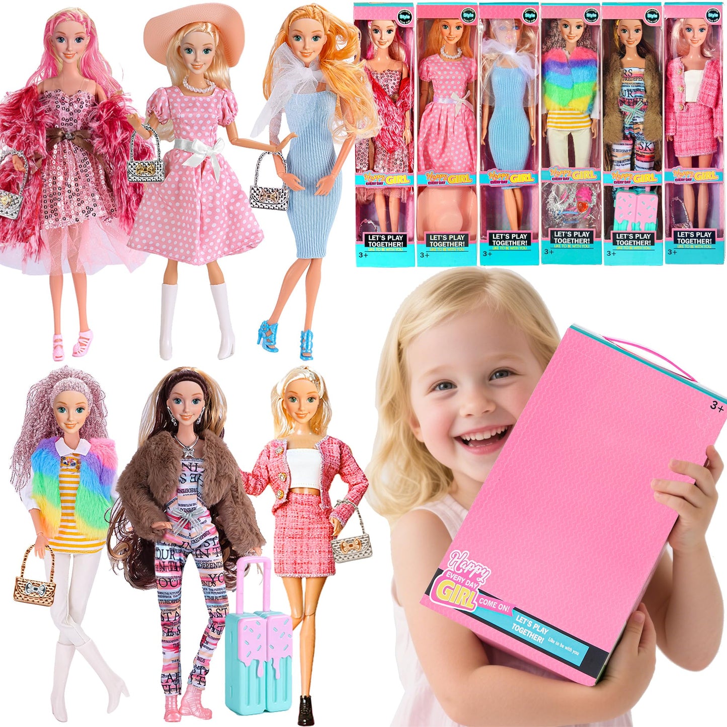iBayda 6 Pack Fashion Dolls – 11.5-inch Princess Dolls with Outfits, Accessories & Gift Box