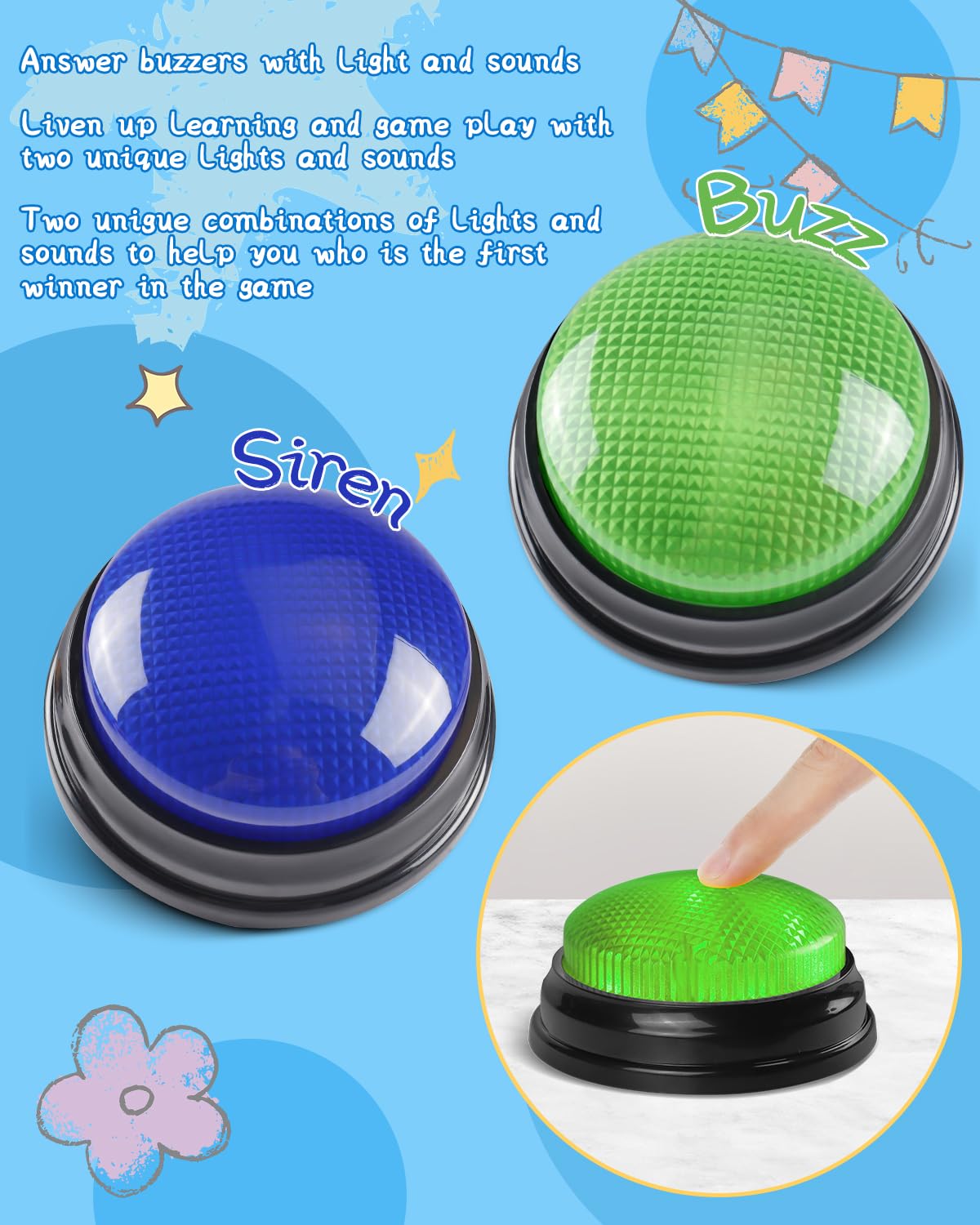 IBLESSU 2-Pack Buzzers for Trivia Games with Lights and Sound | Classroom & Family Nights