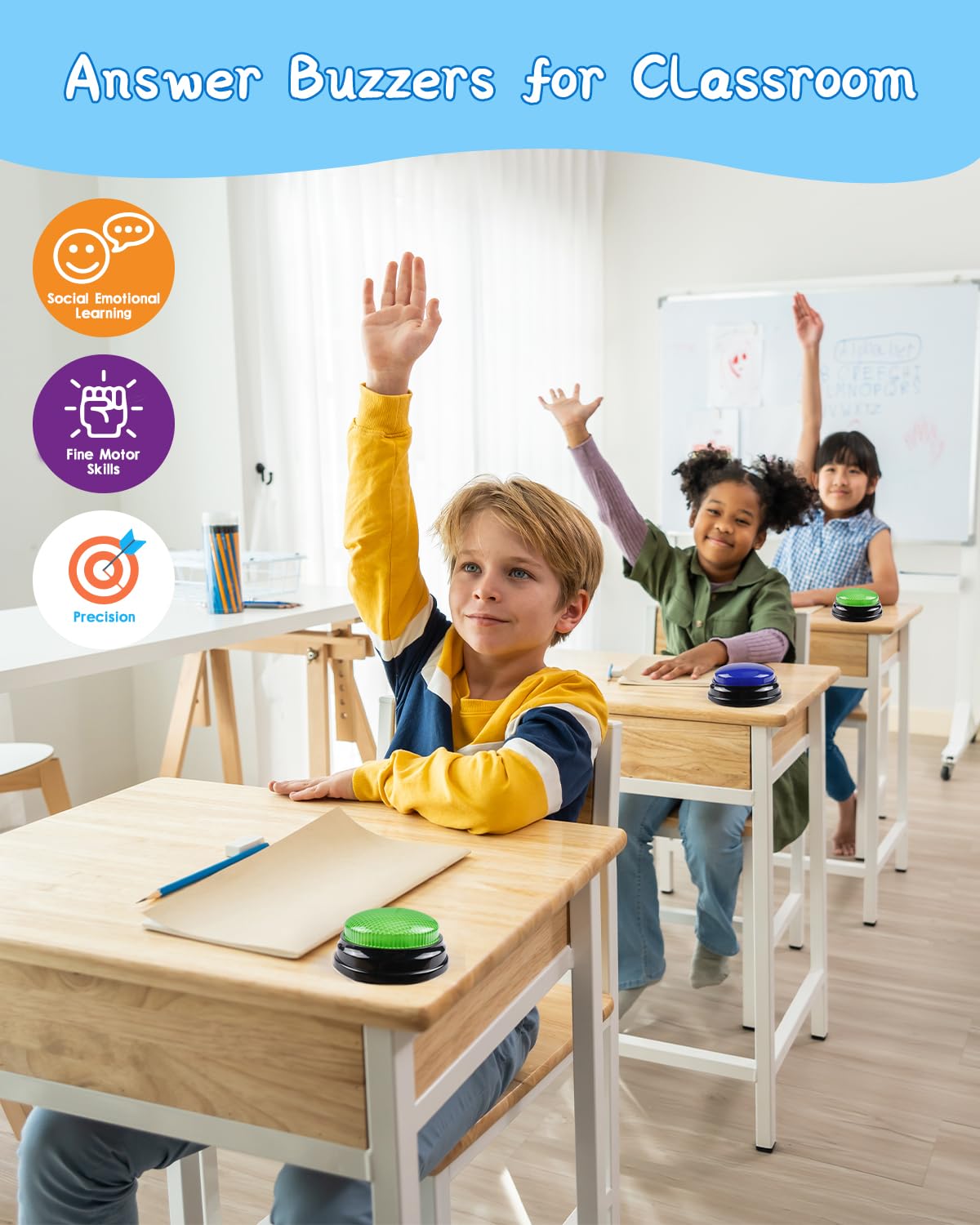 IBLESSU 2-Pack Buzzers for Trivia Games with Lights and Sound | Classroom & Family Nights
