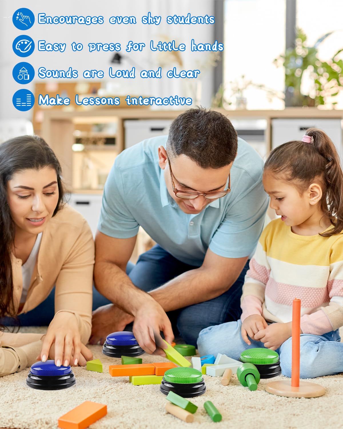 IBLESSU 2-Pack Buzzers for Trivia Games with Lights and Sound | Classroom & Family Nights
