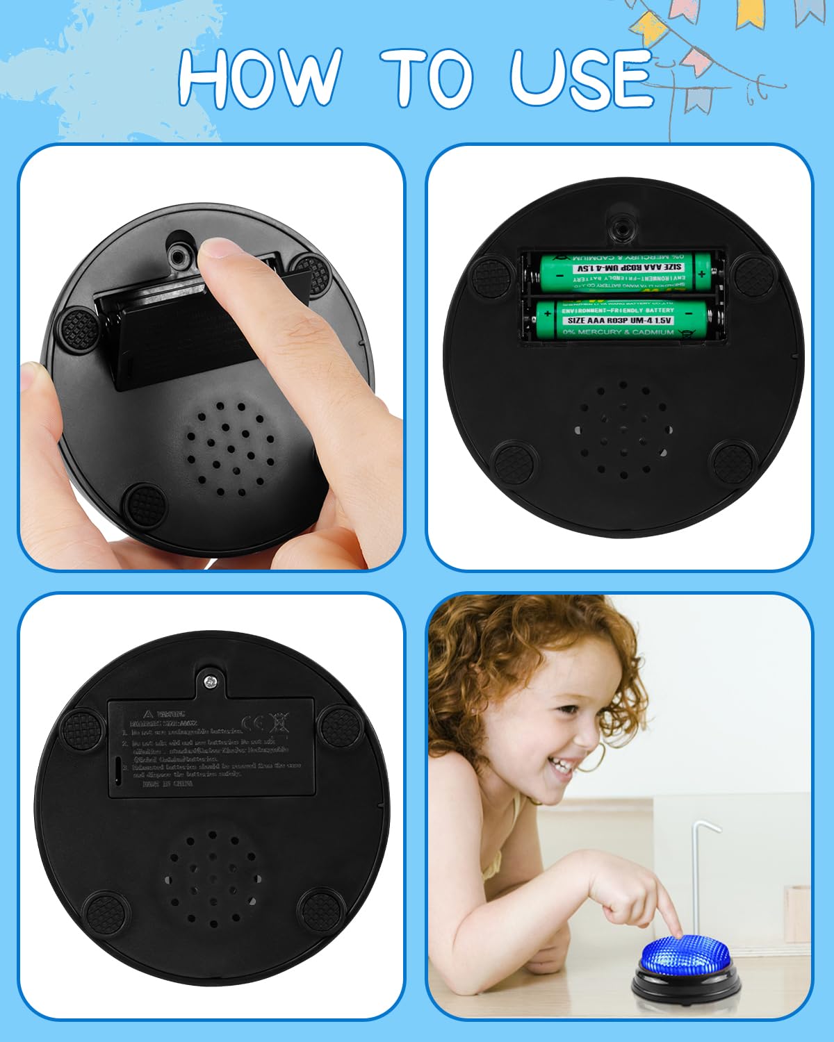 IBLESSU 2-Pack Buzzers for Trivia Games with Lights and Sound | Classroom & Family Nights