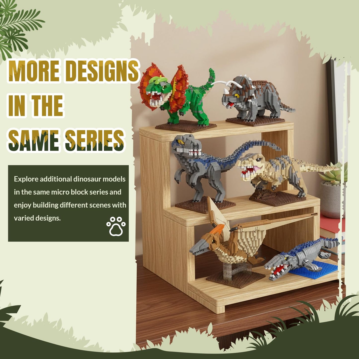 IBLOTIME Triceratops Micro Block Dinosaur Kit – 860 Pieces, DIY Display Base