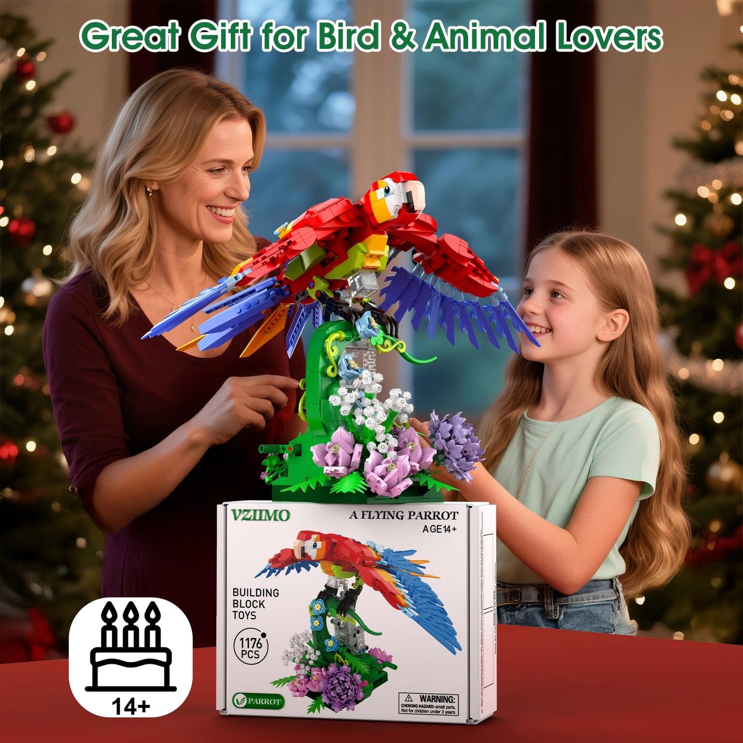 IBLOTIME Parrot Building Set – 1176-Piece Colorful Bird Model with Rotating Flower Base