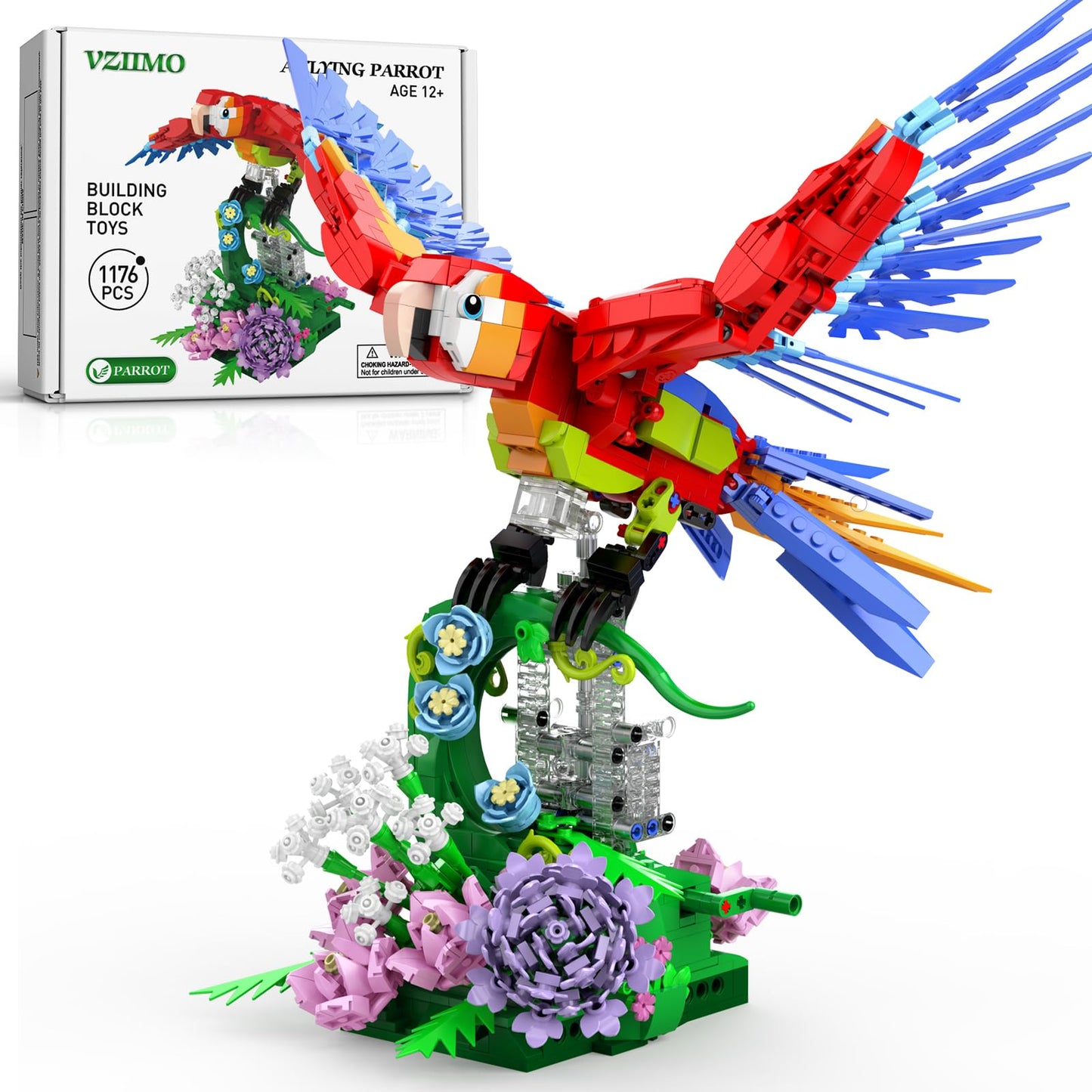 IBLOTIME Parrot Building Set – 1176-Piece Colorful Bird Model with Rotating Flower Base