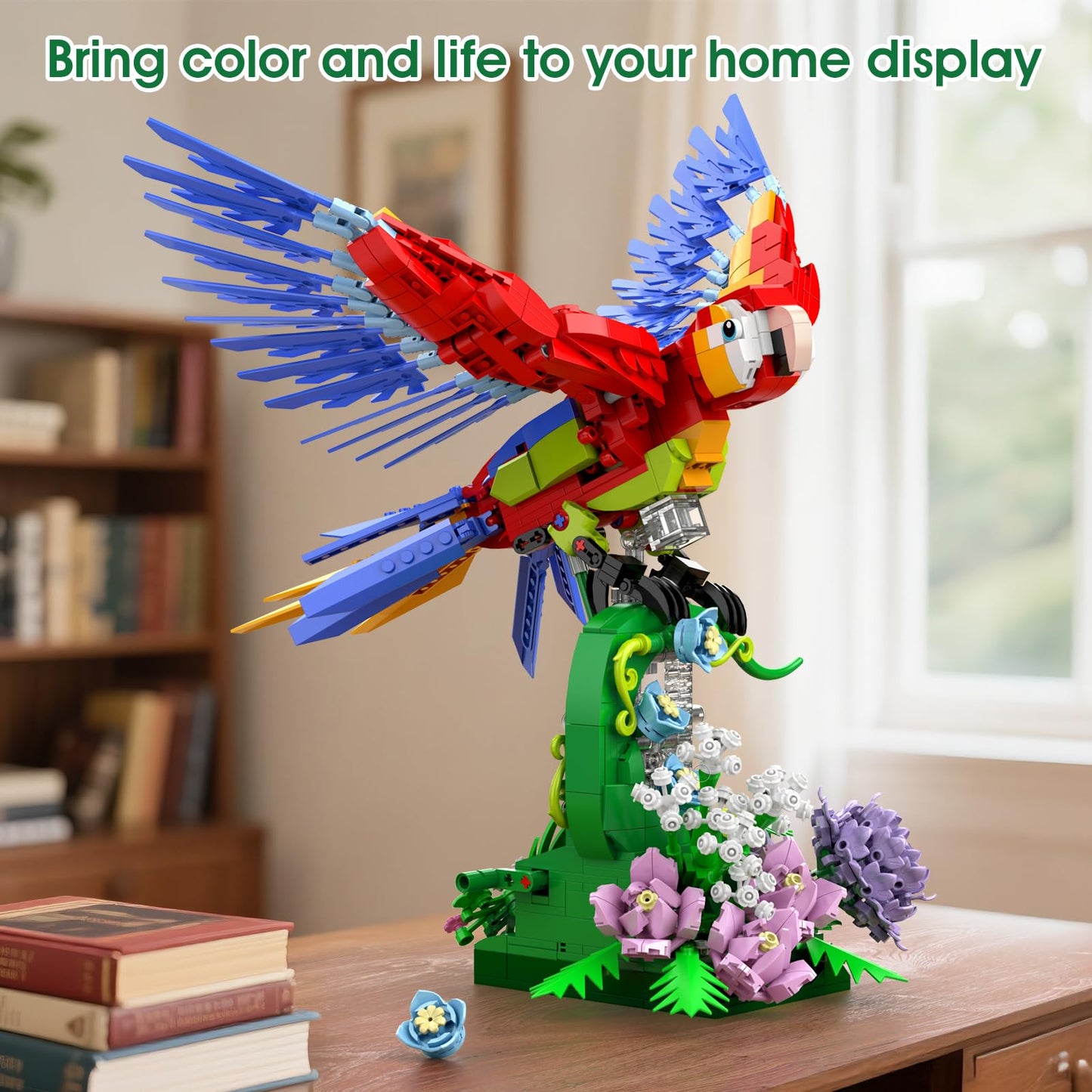 IBLOTIME Parrot Building Set – 1176-Piece Colorful Bird Model with Rotating Flower Base