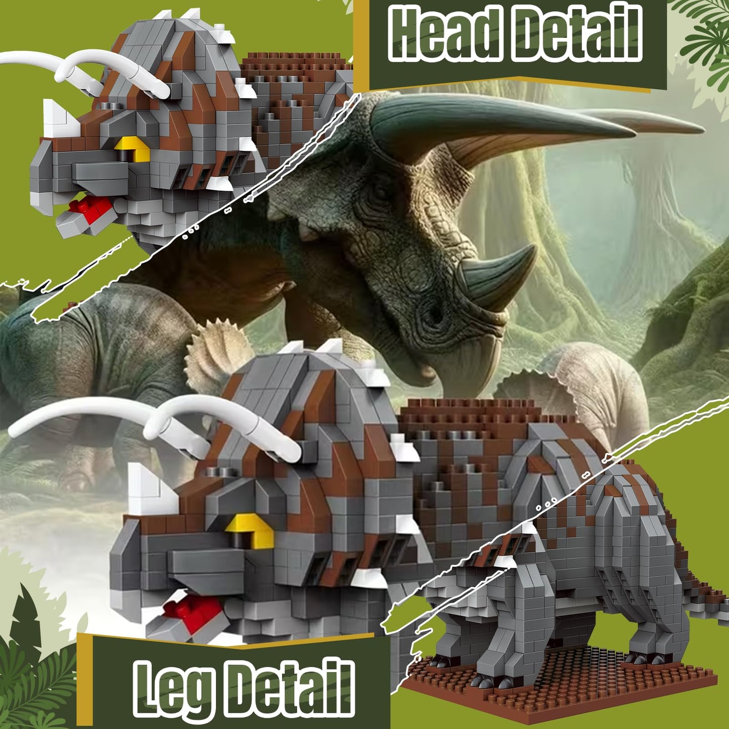 IBLOTIME Triceratops Micro Block Dinosaur Kit – 860 Pieces, DIY Display Base