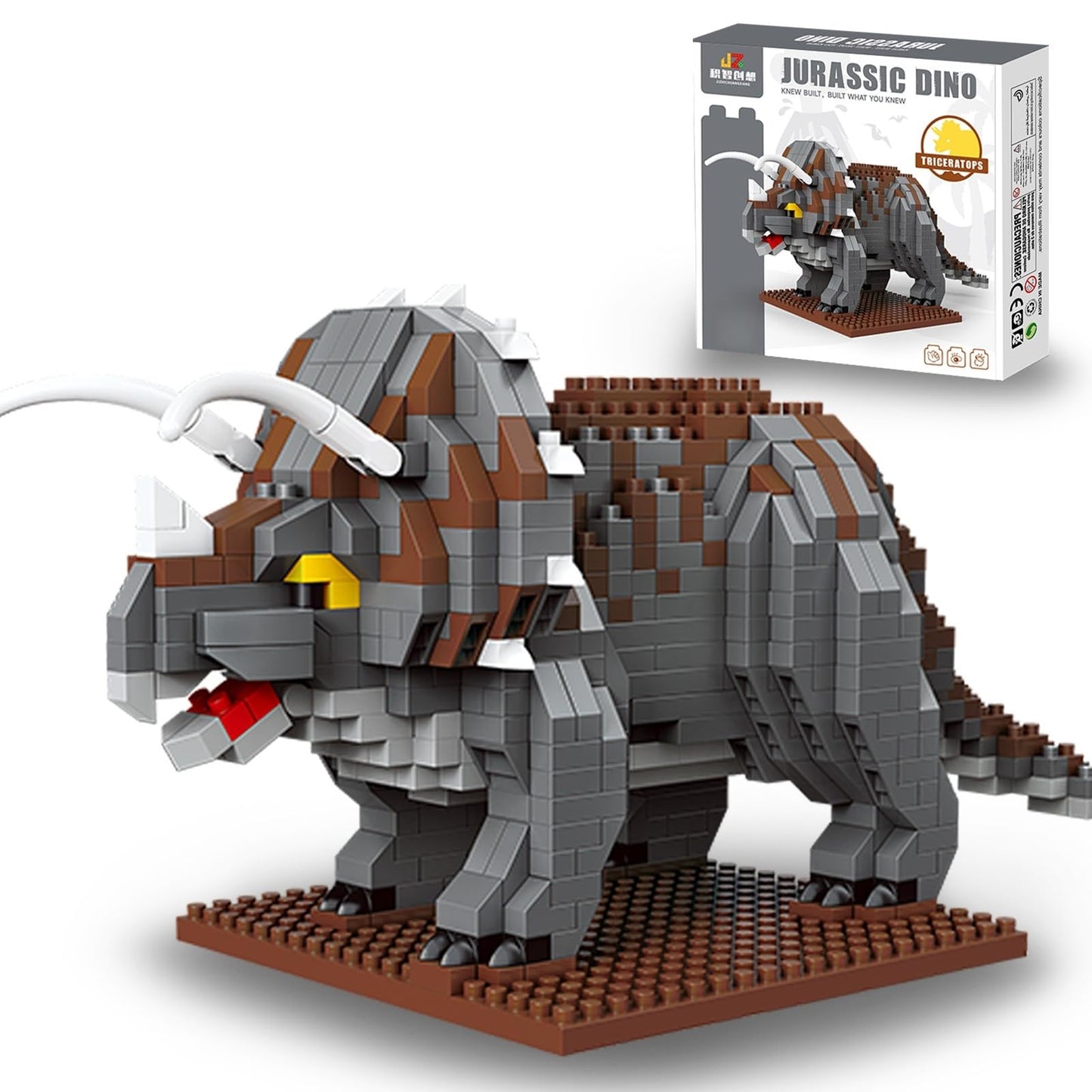 IBLOTIME Triceratops Micro Block Dinosaur Kit – 860 Pieces, DIY Display Base