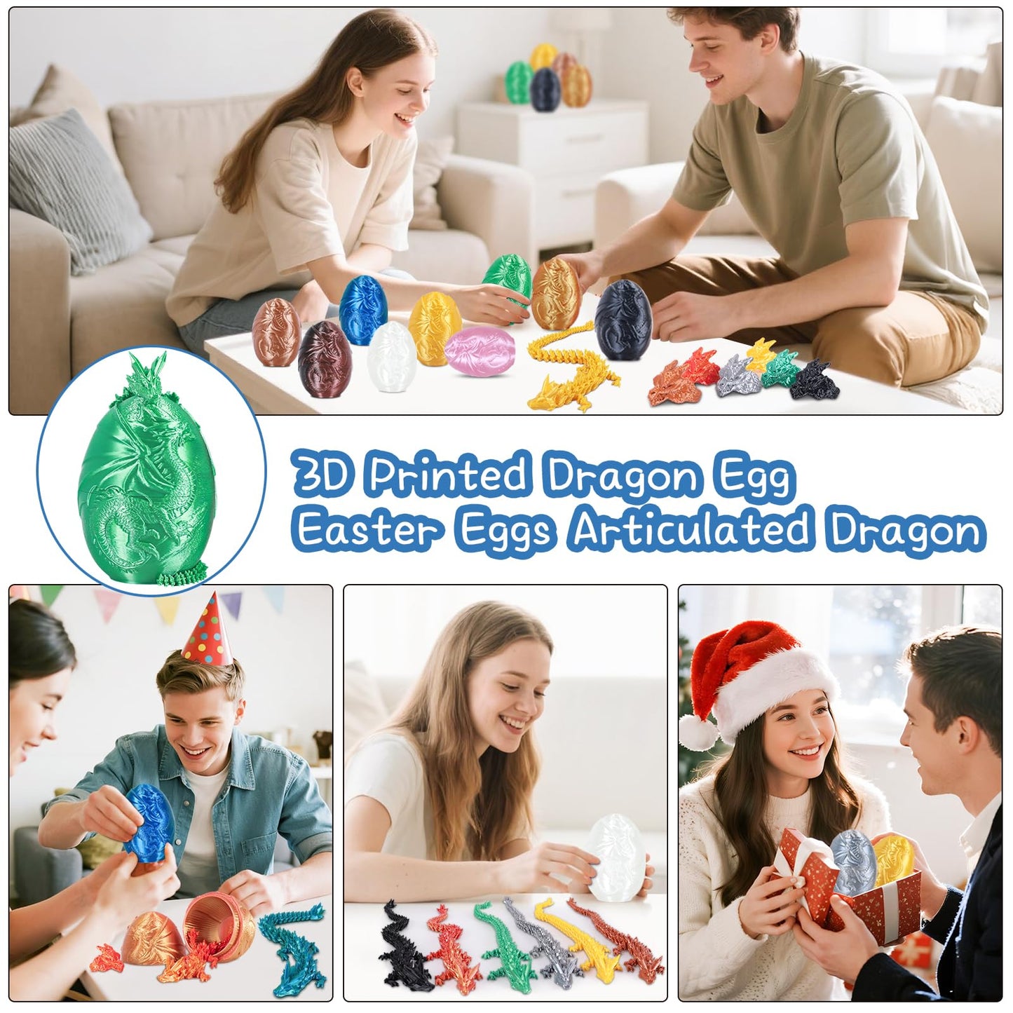 iBuddy 3D Printed Dragon Egg with Articulated Crystal Dragon & Ring – Surprise Gift Set