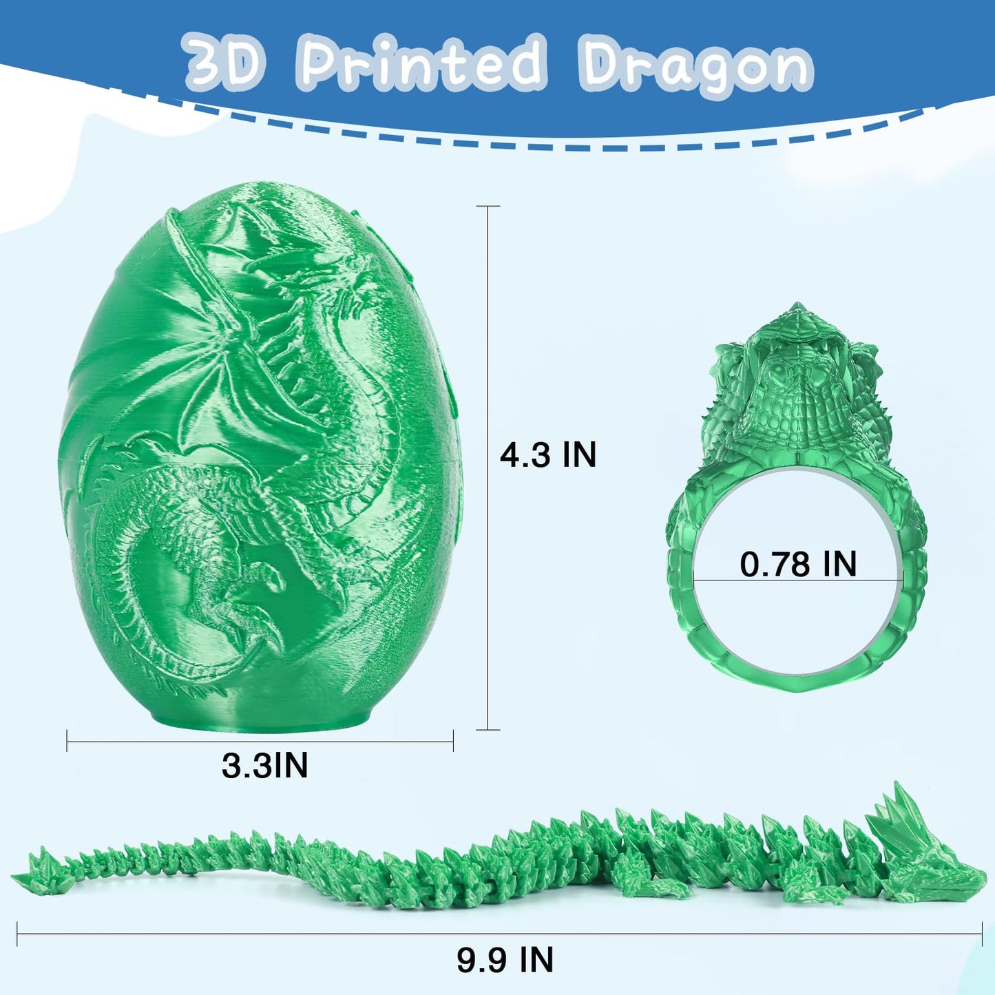 iBuddy 3D Printed Dragon Egg with Articulated Crystal Dragon & Ring – Surprise Gift Set