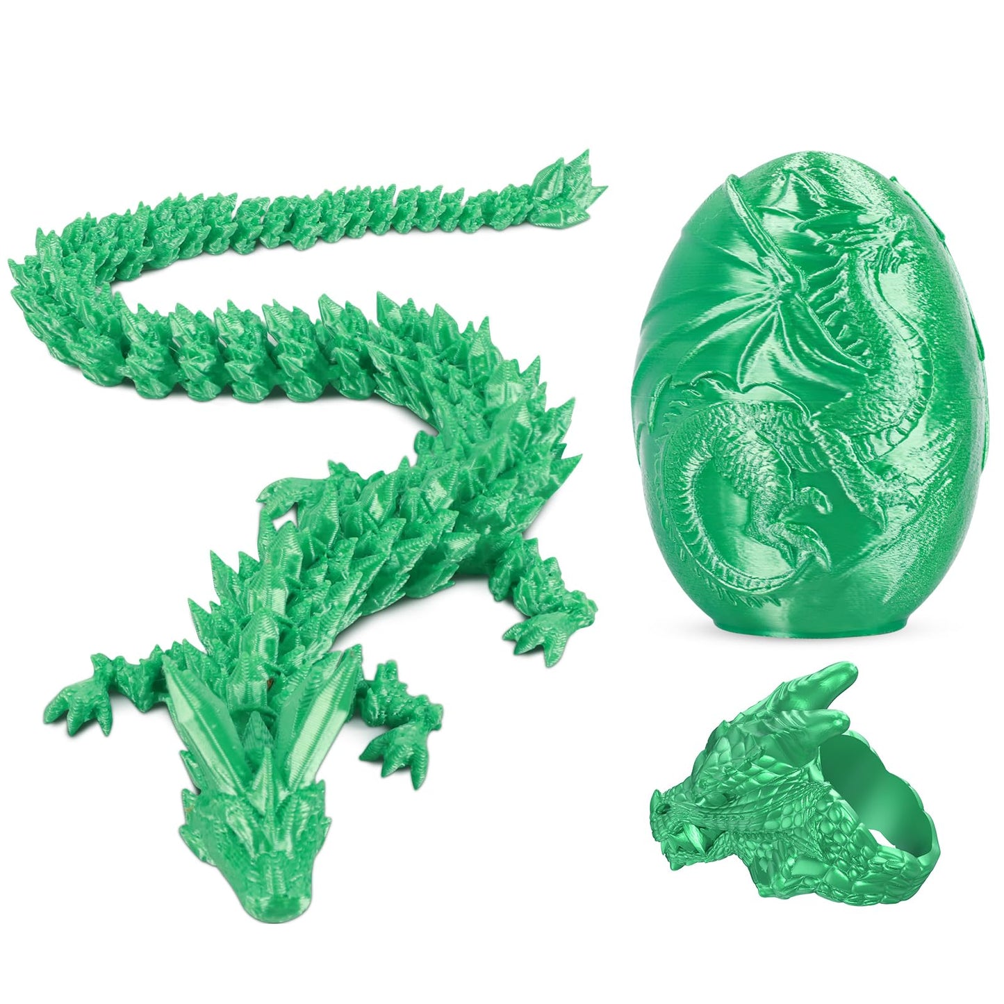 iBuddy 3D Printed Dragon Egg with Articulated Crystal Dragon & Ring – Surprise Gift Set