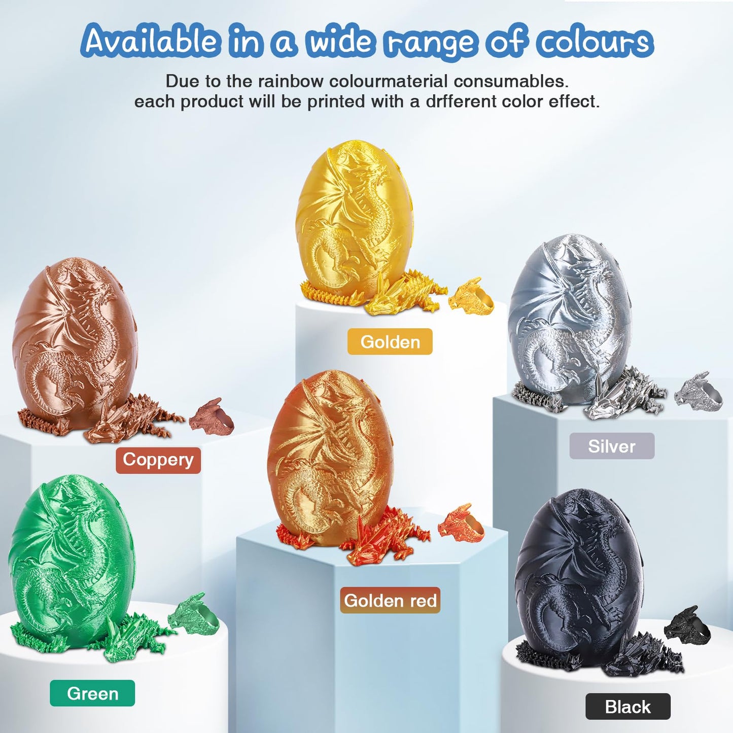 iBuddy 3D Printed Dragon Egg with Articulated Crystal Dragon & Ring – Surprise Gift Set