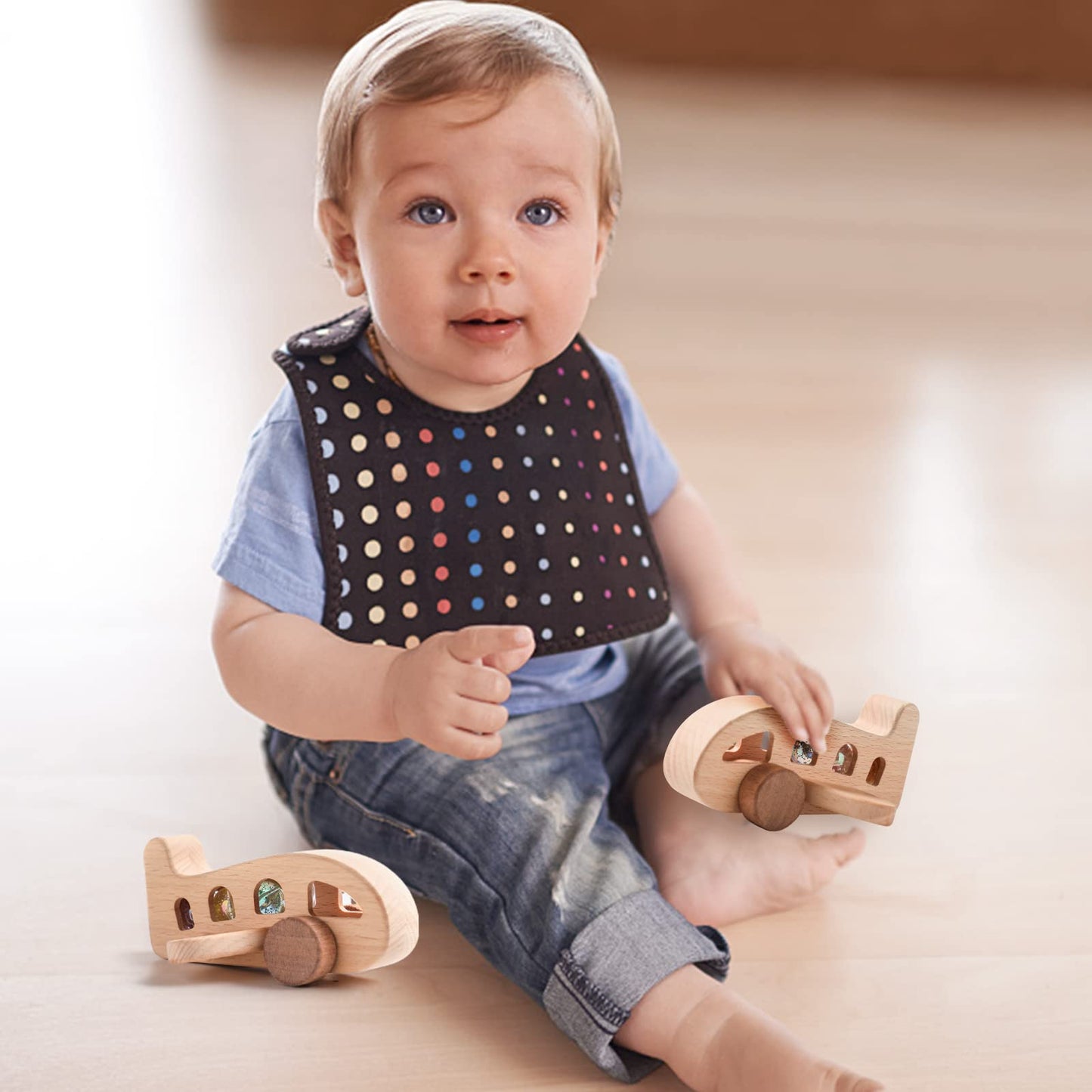 ibwaae Wooden Airplane Toys – Montessori Pull Car Set for Toddlers