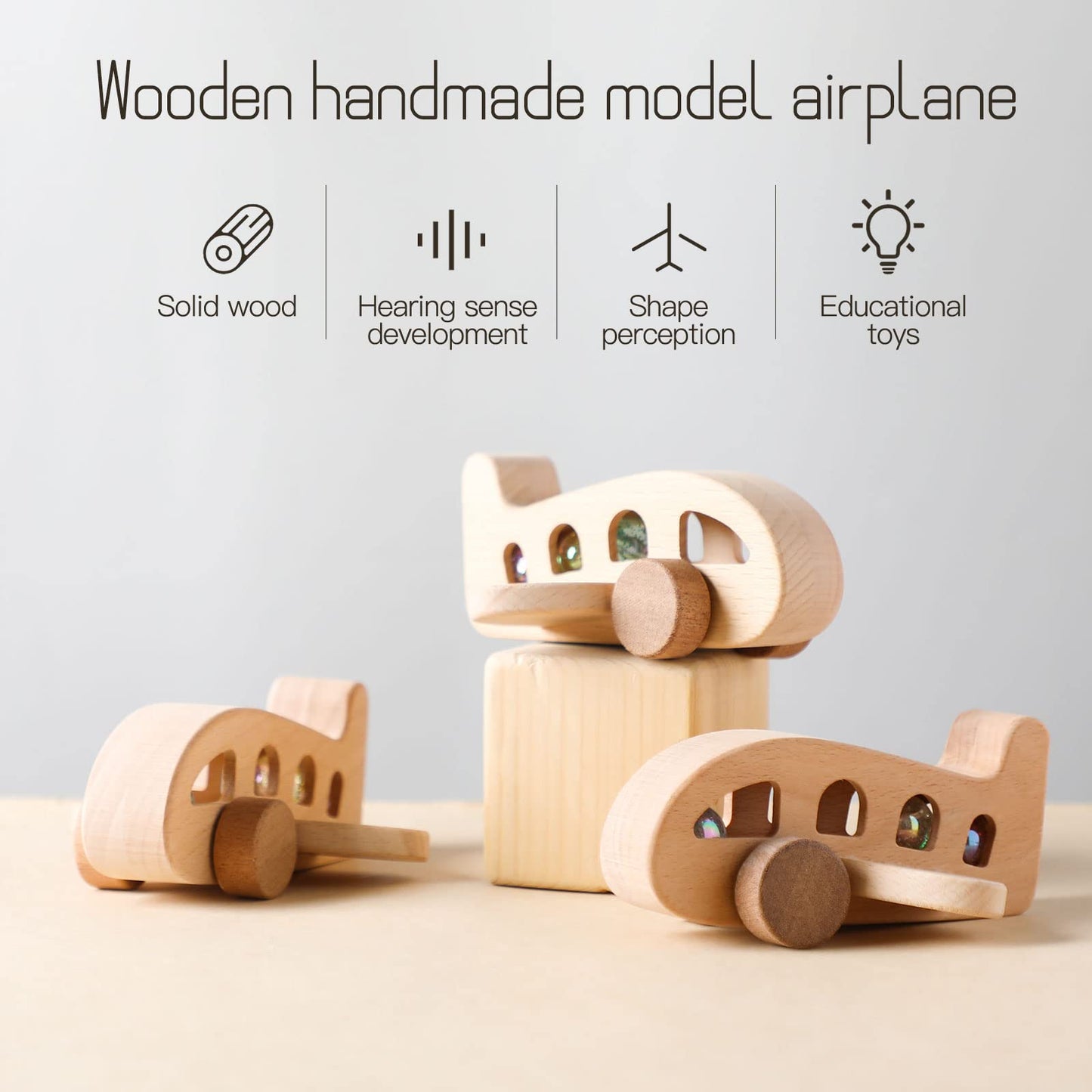 ibwaae Wooden Airplane Toys – Montessori Pull Car Set for Toddlers