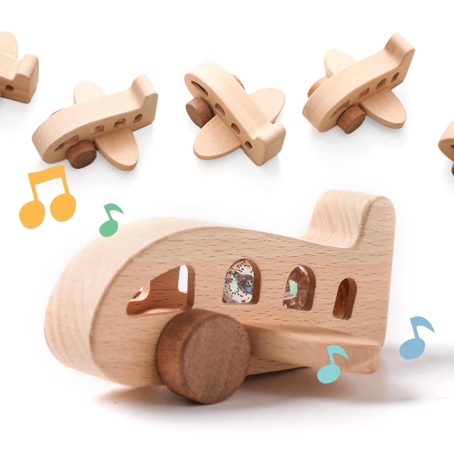 ibwaae Wooden Airplane Toys – Montessori Pull Car Set for Toddlers