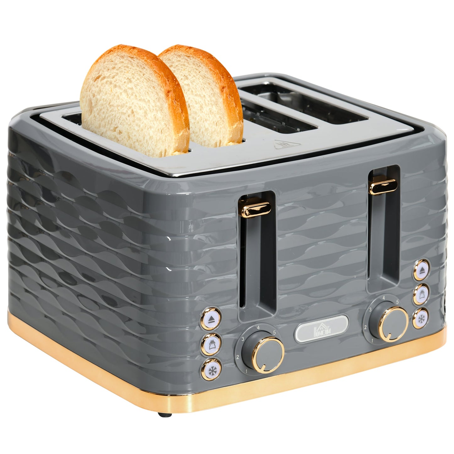 HOMCOM Toaster with 4 Slot, 7 Browning Levels, 1600W, Black Ripple